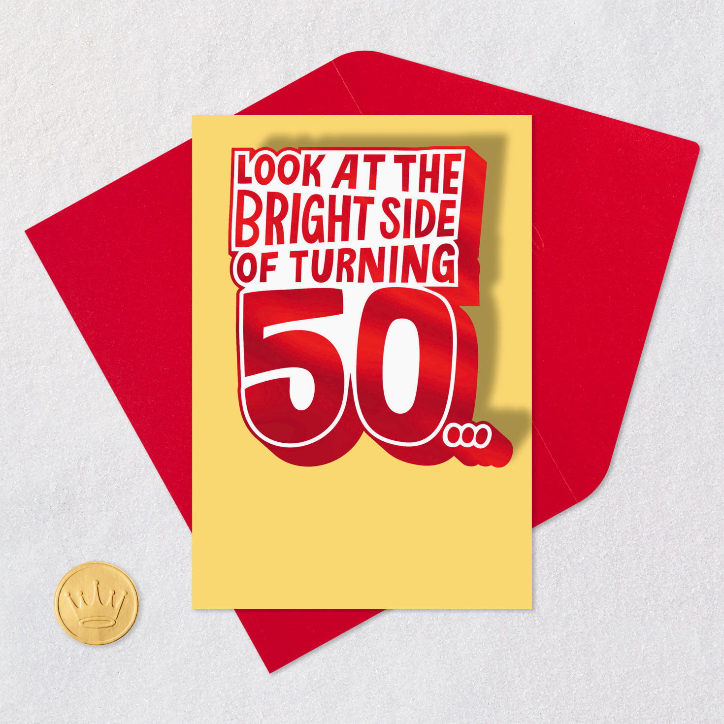 Red on Yellow Funny 50th Birthday Card Card Front with Envelope and Gold Seal image number 5