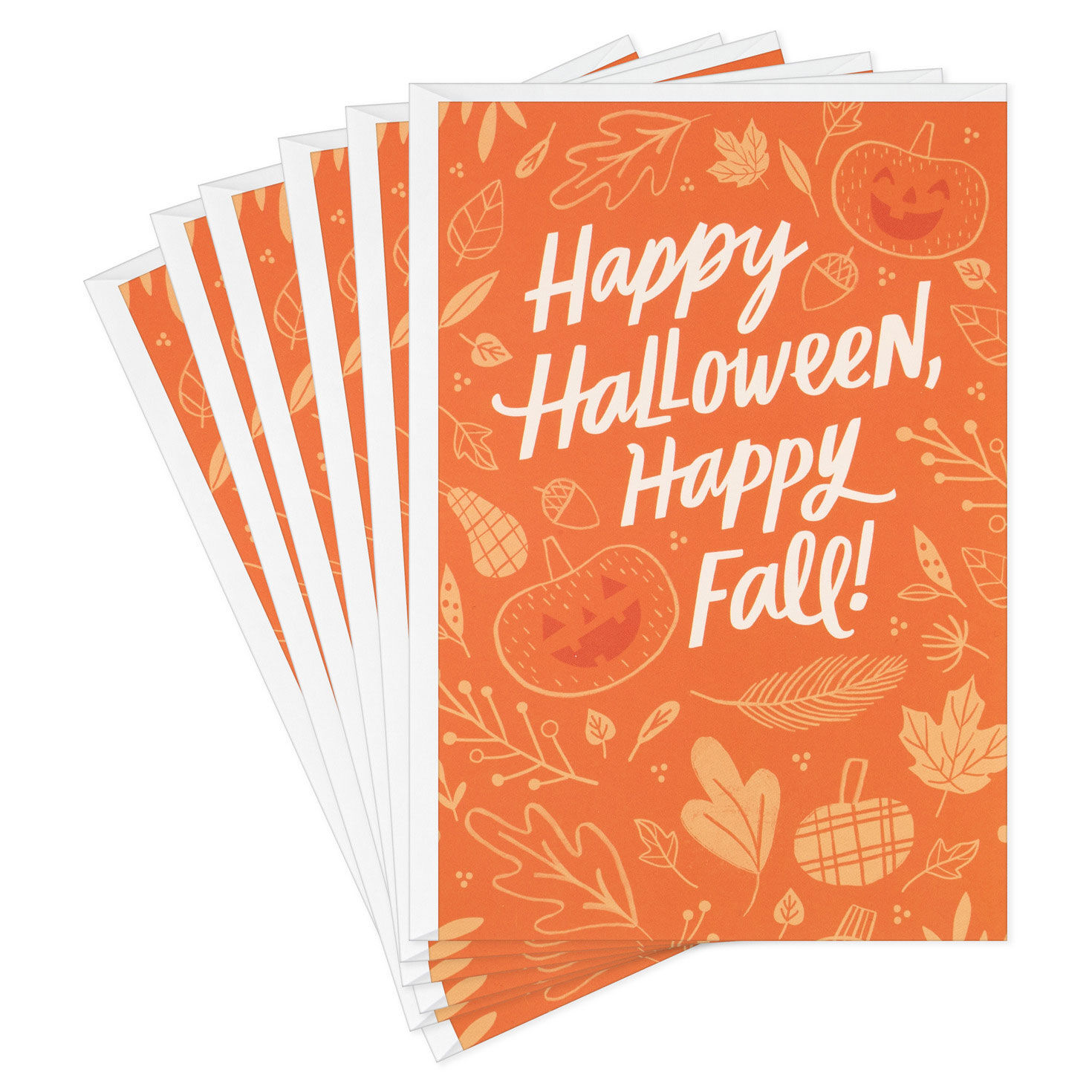 Jack-o'-Lanterns and Fall Leaves Halloween Cards, Pack of 6