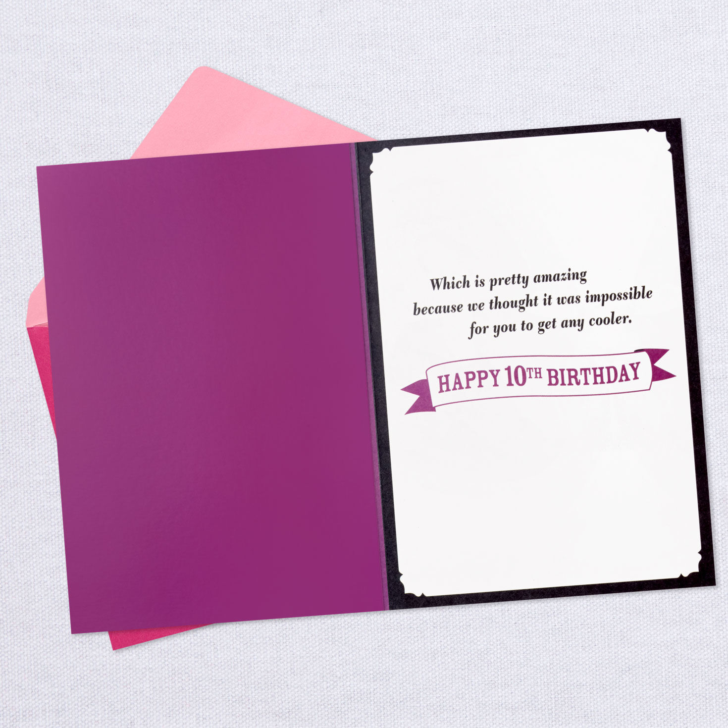 Purple 10 and Banner Birthday Card for Kid Open card with envelope image number 3