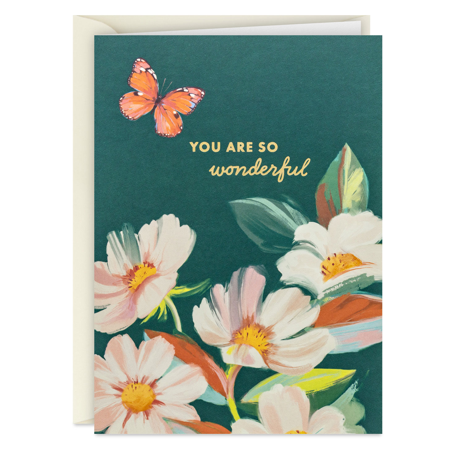 Painted Flowers on Teal Blank Note Cards Pack front image number 2