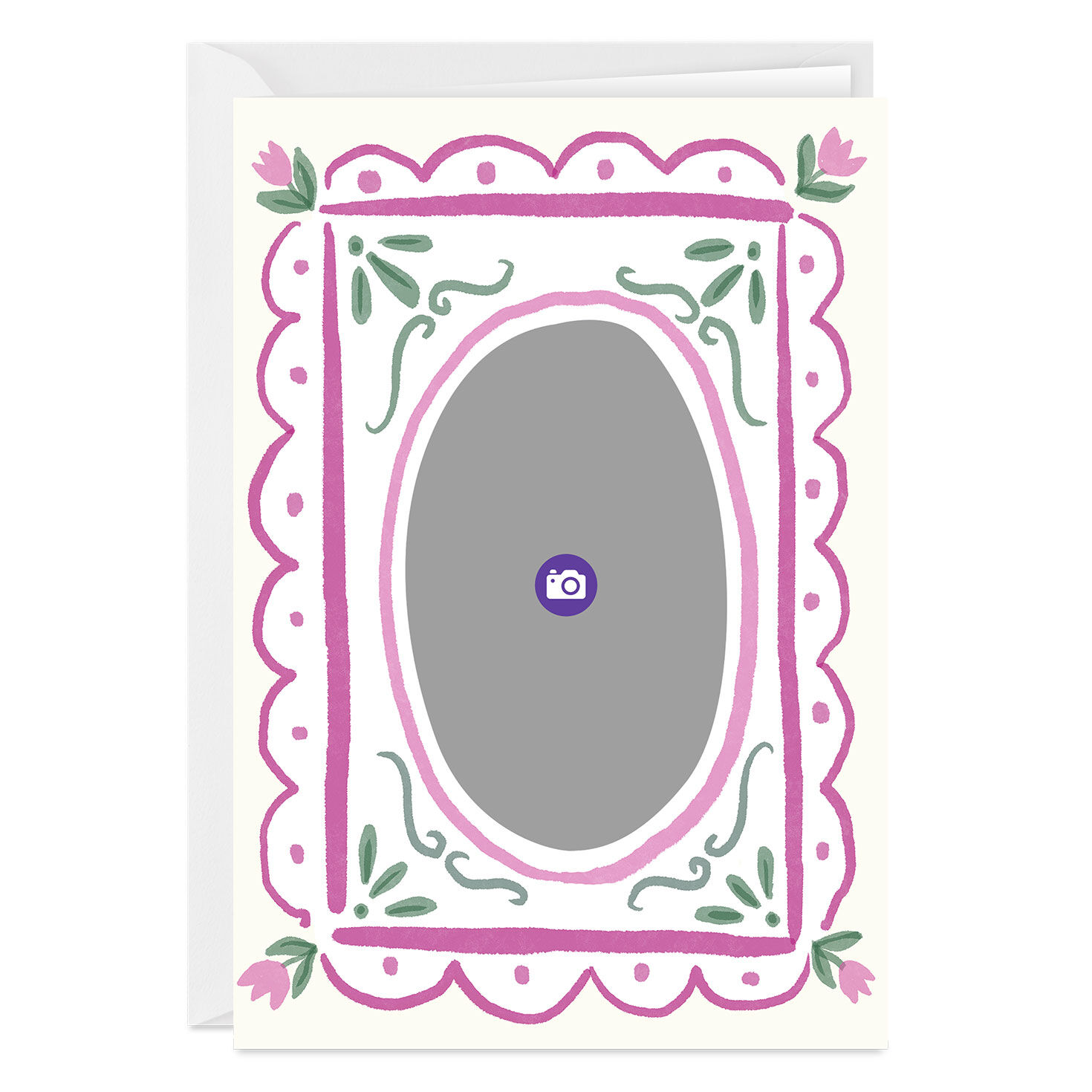 Pink Green Watercolor Frame Personalized Card Card Front indicating personalization image number 3