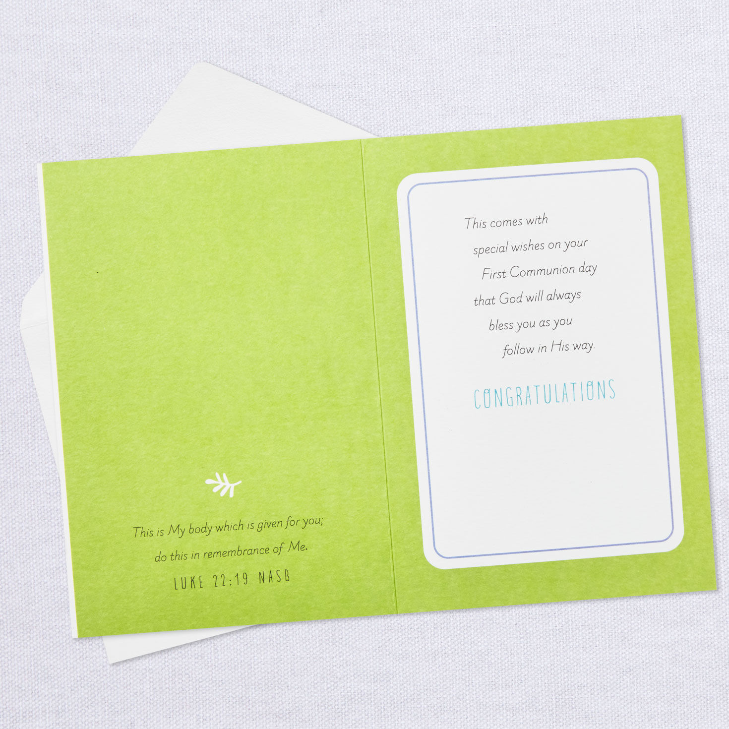 Wreath and Cross Religious First Communion Card, , large image number 3