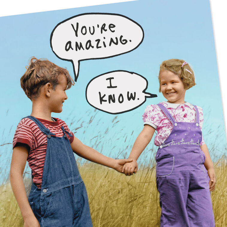 Boy and Girl Holding Hands Funny Anniversary Card Card Front Detail image number 4