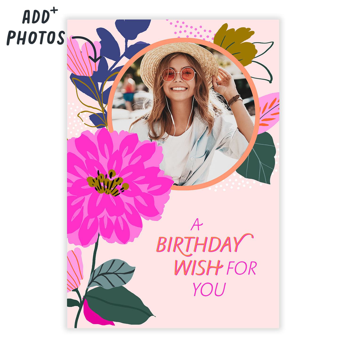 Modern Pink Flowers Personalized Birthday Card Card Front indicating personalization image number 2