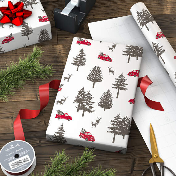 Red Trucks and Trees Christmas Wrapping Paper, 35 sq. ft., , large image number 3
