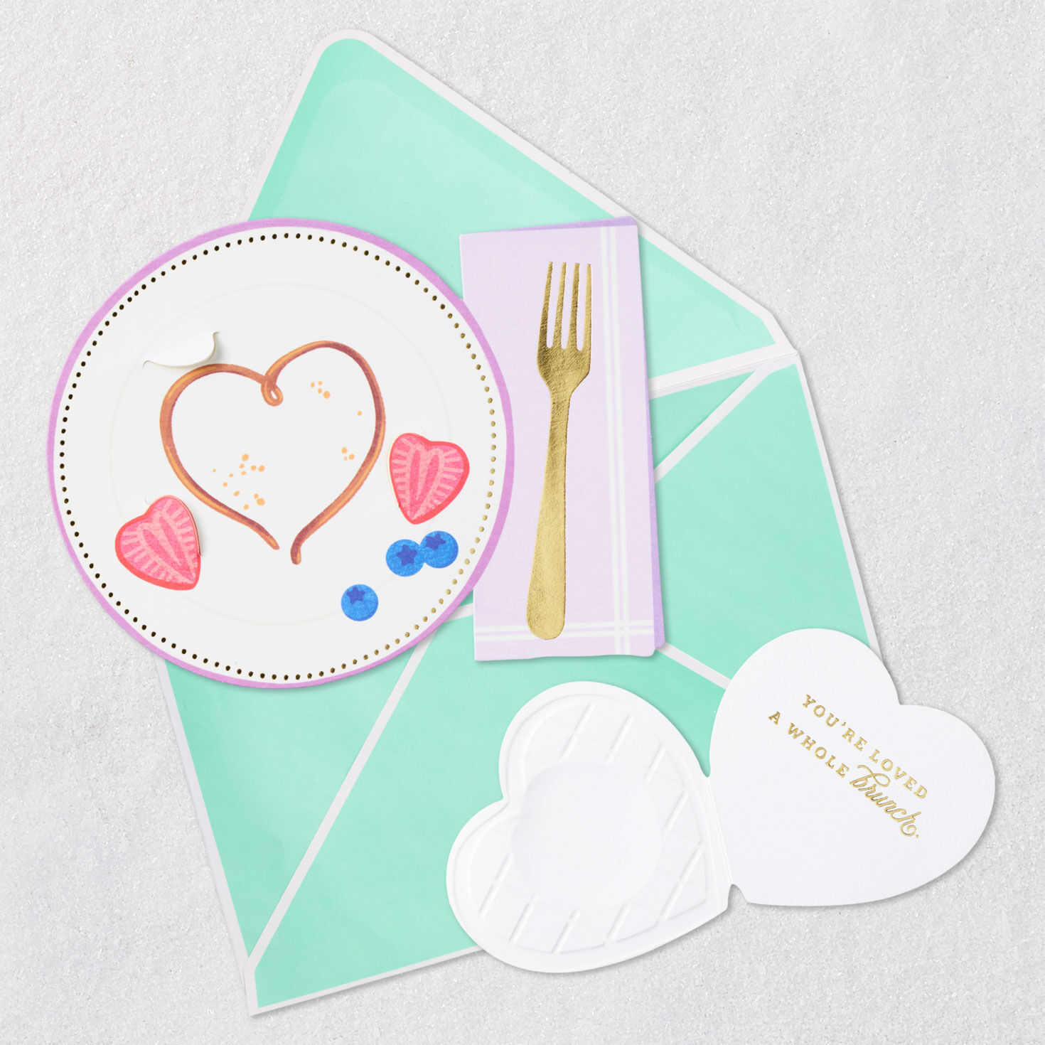 Heart-Shaped Waffle Paper Craft Mother's Day Card Open card with envelope image number 3