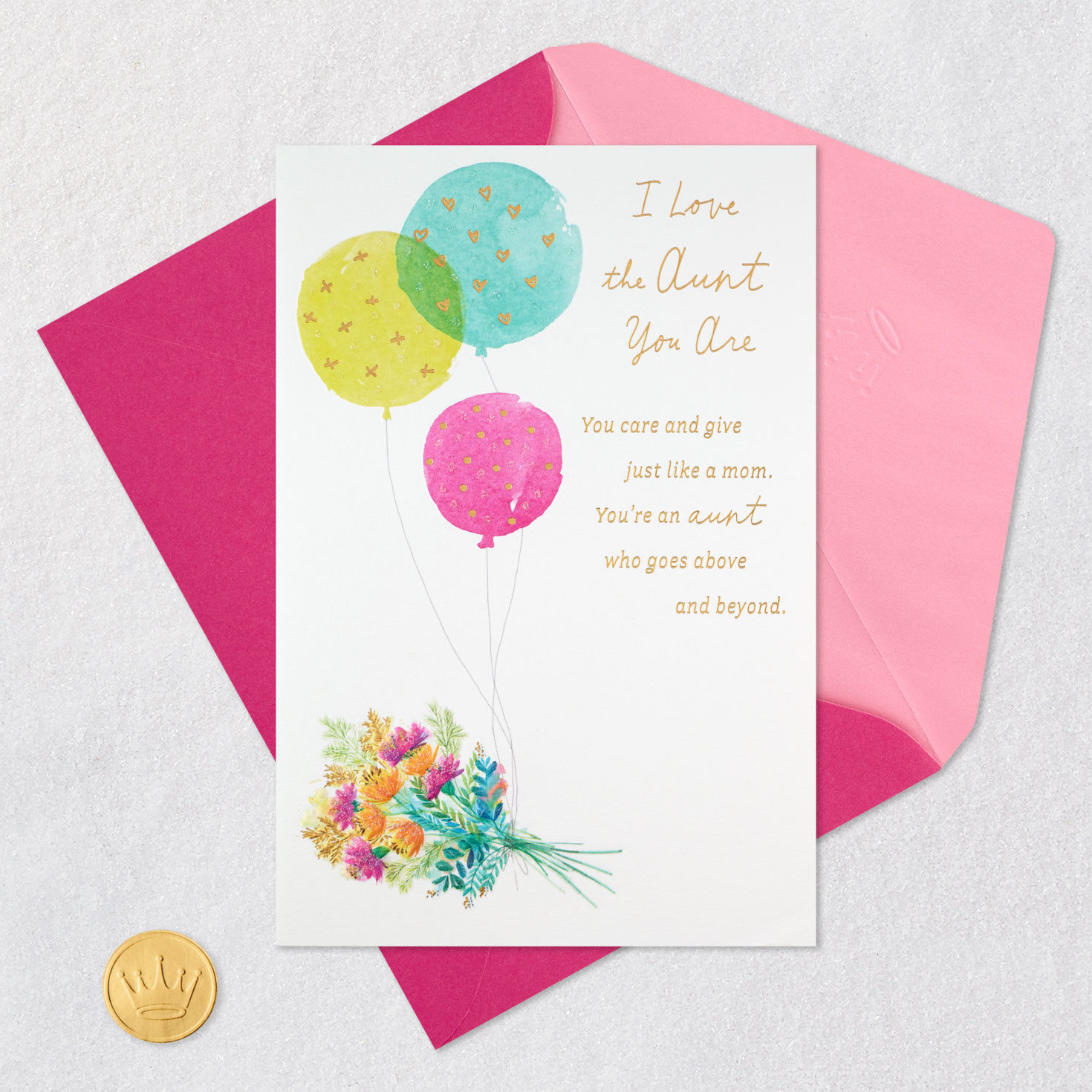 Balloons and Flowers Aunt Birthday Card Card Front with Envelope and Gold Seal image number 6