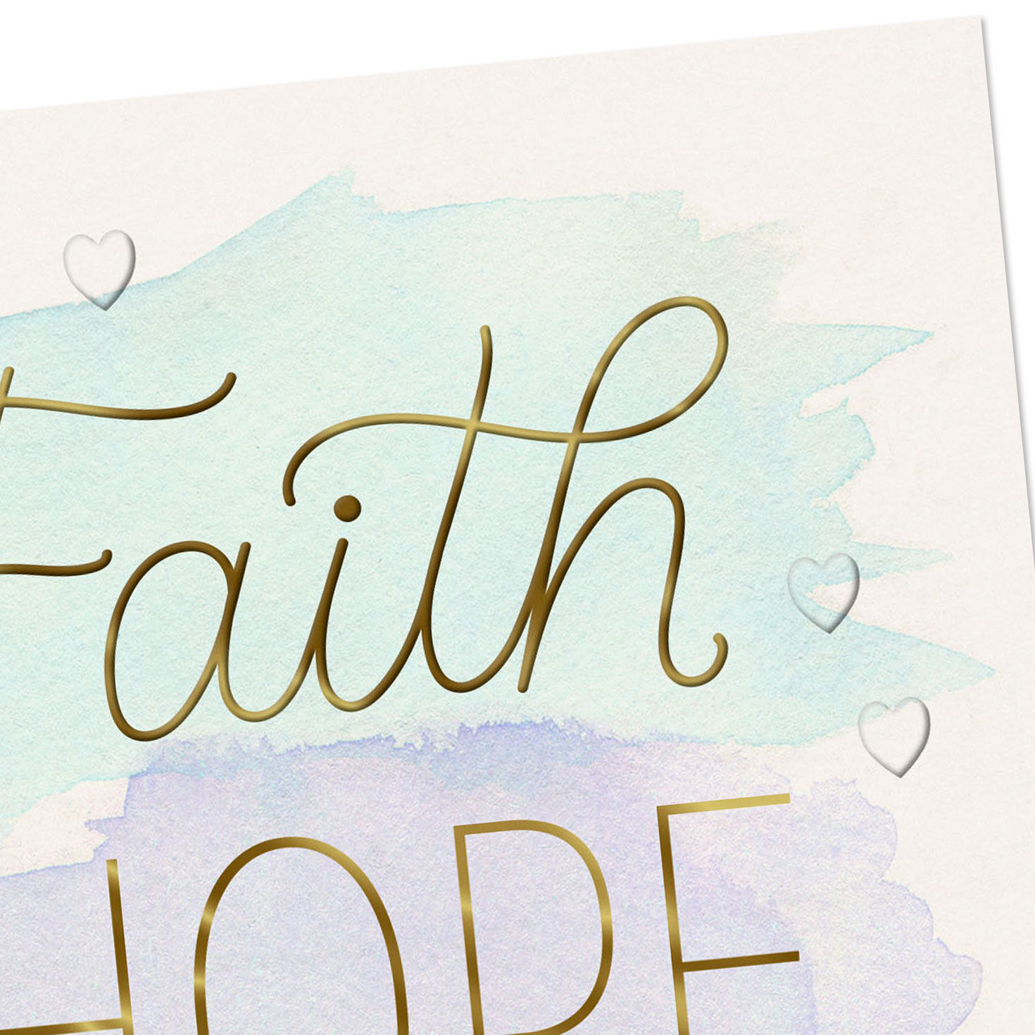 Faith, Hope, Love Watercolor and Hearts Wedding Card Card Front Detail image number 4