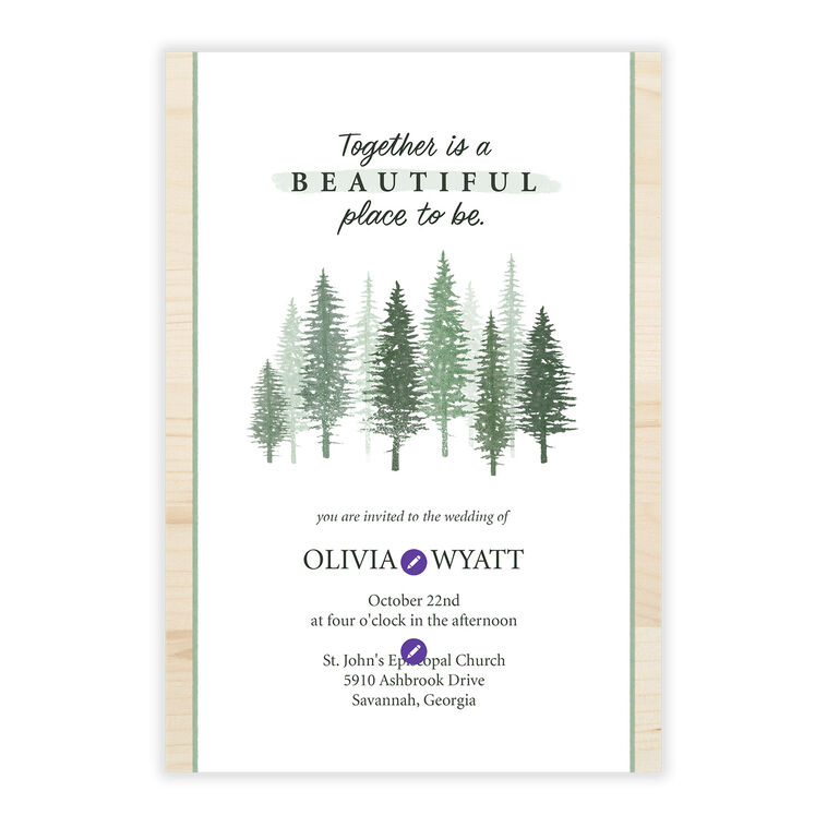 Trees Wood Border Personalized Wedding Invitation Card Front indicating personalization image number 5