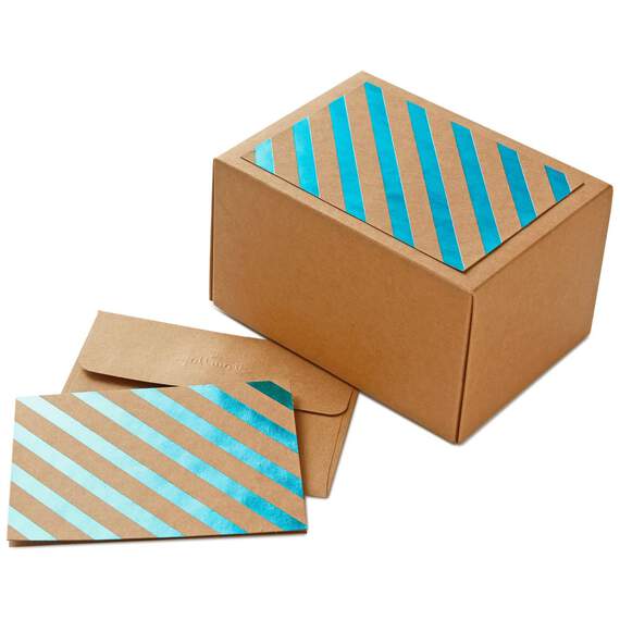 Blue Foil Diagonal Stripes on Kraft Blank Note Cards, Box of 50, , large image number 2