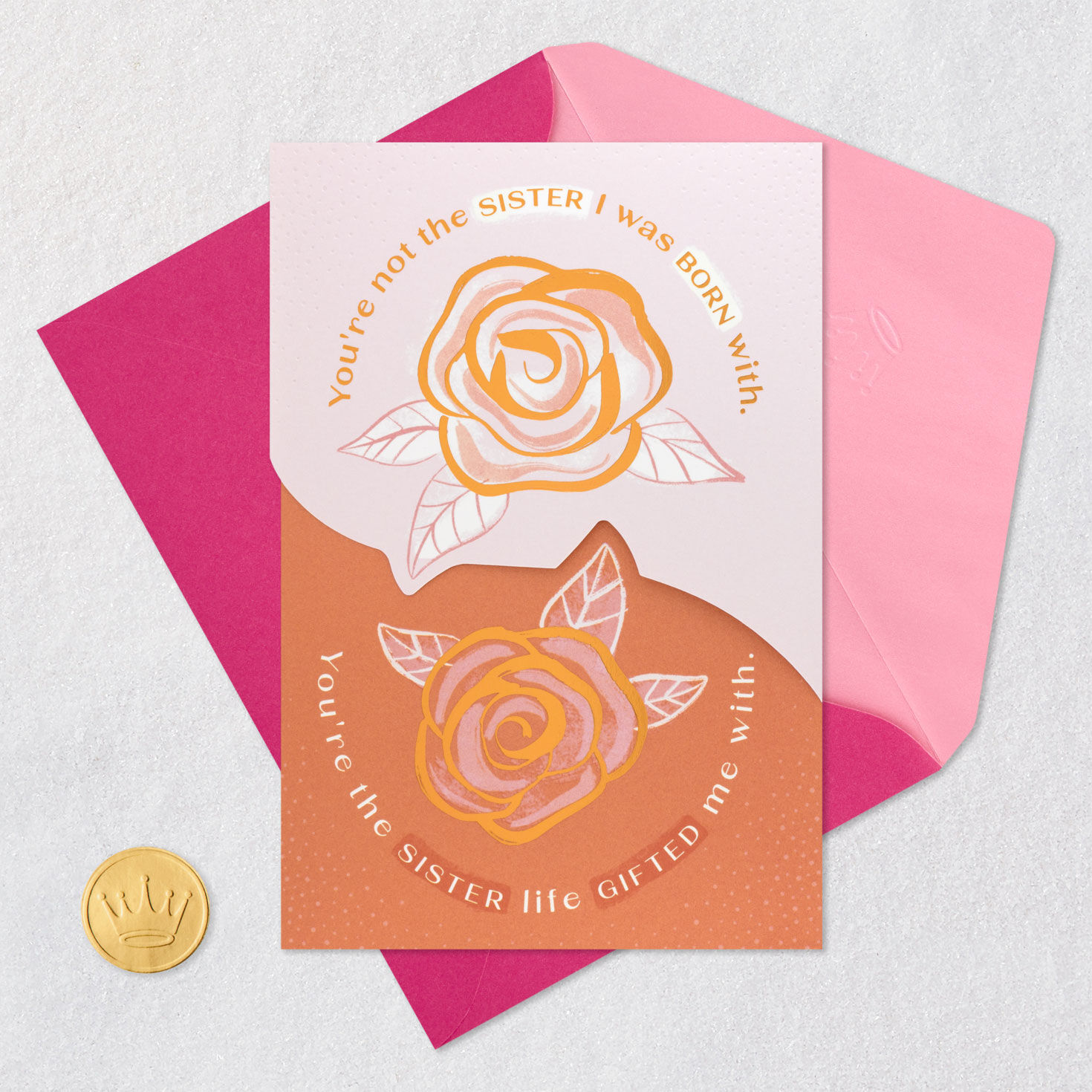 Pink and Orange Roses Like a Sister Birthday Card for Her Card Front with Envelope and Gold Seal image number 5