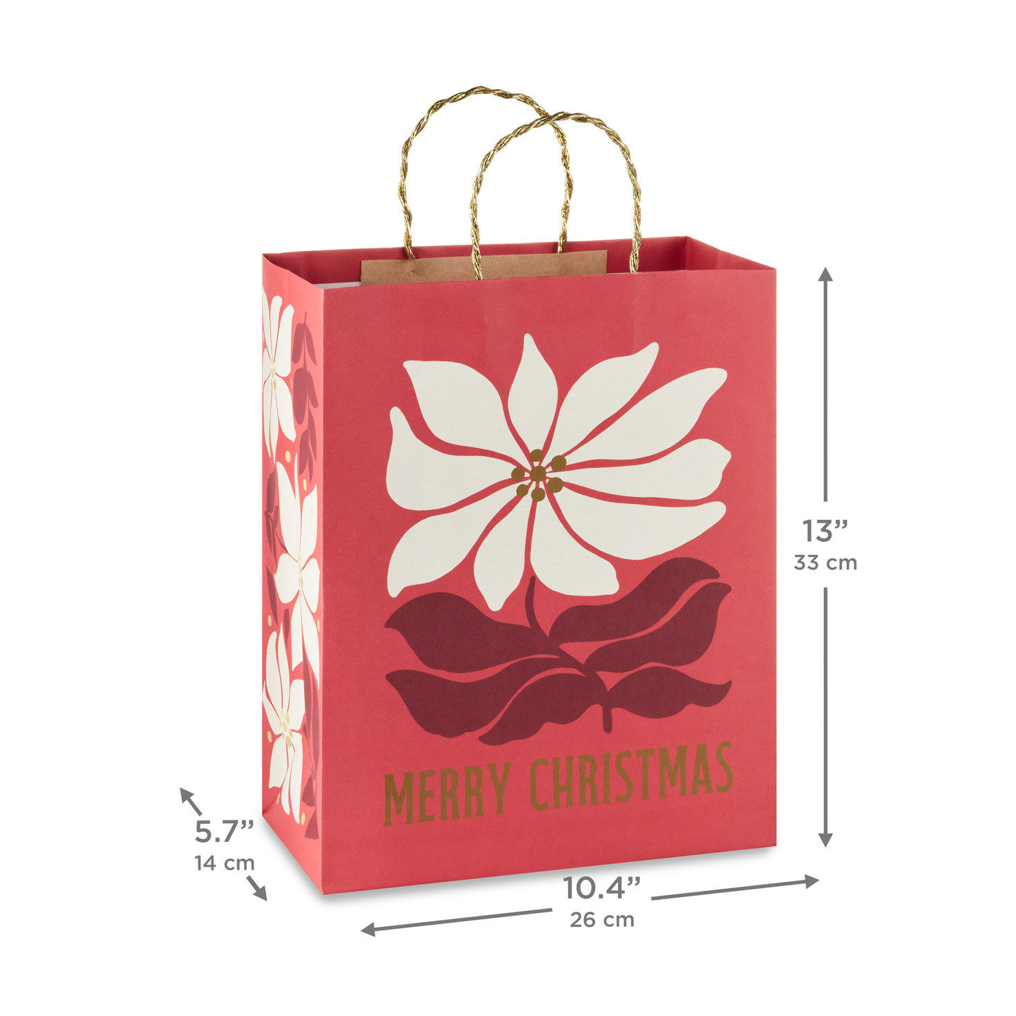 Cream Flower on Red Holiday Large Gift Bag measurement image number 3