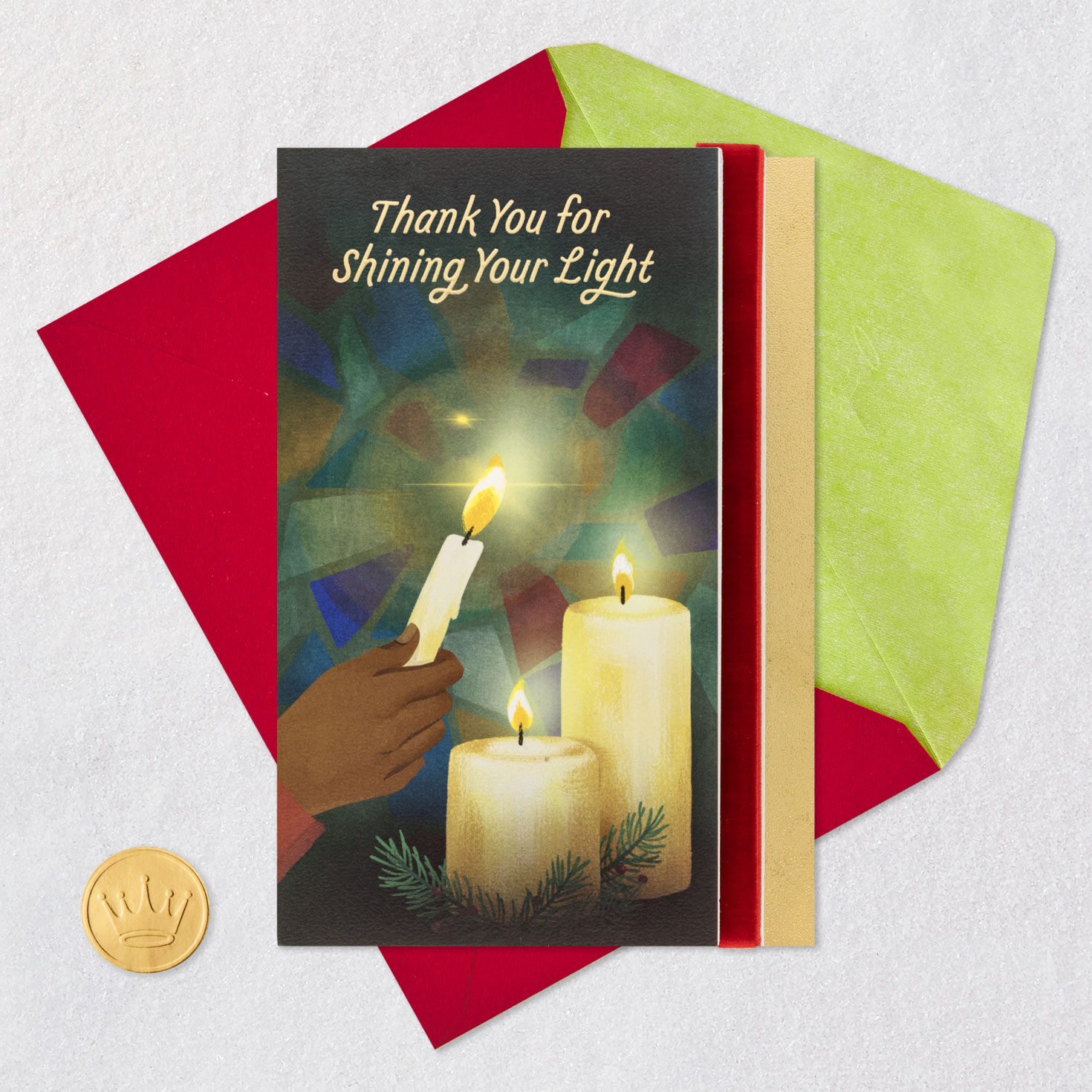 Lighting Candles Religious Thank You Card Card Front with Envelope and Gold Seal image number 7