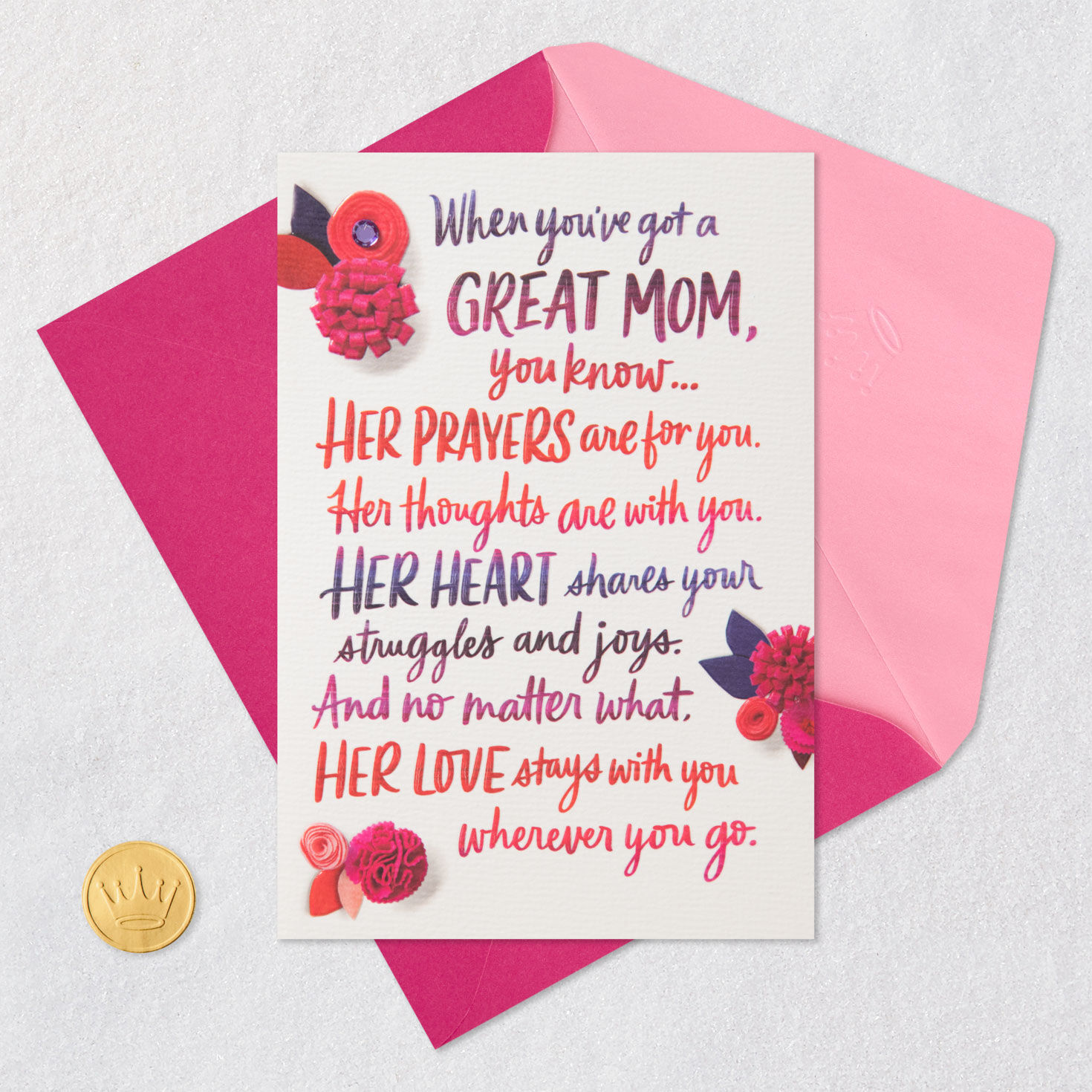 Mod Flowers on White Birthday Card for Mom Card Front with Envelope and Gold Seal image number 5