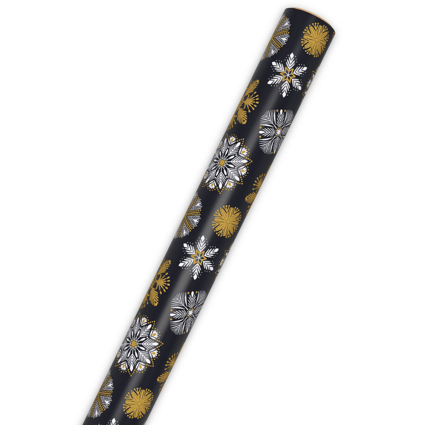 White and Gold Snowflakes on Black Wrapping Paper  image number 6