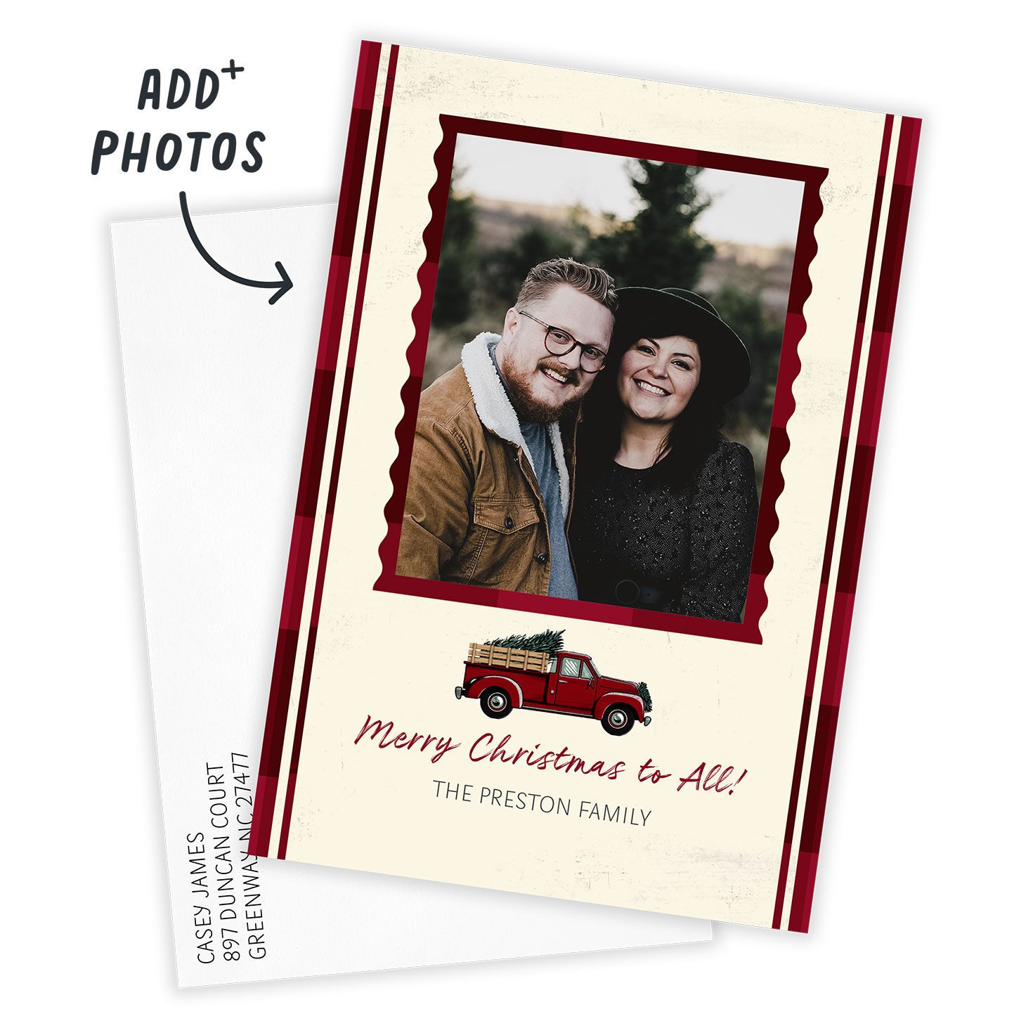 Red Truck and Plaid Flat Christmas Photo Card, , large image number 2