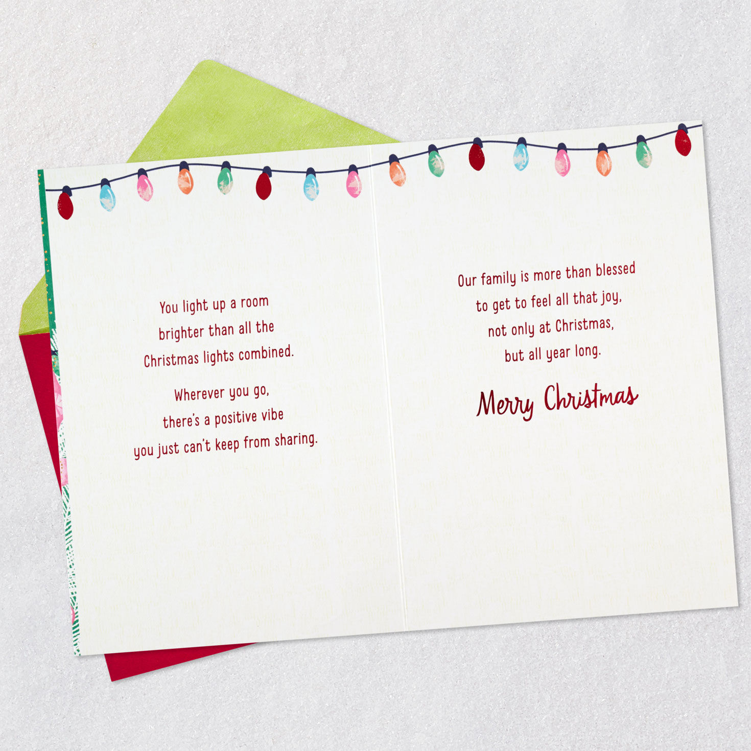 Girl Decorating Tree With Lights Christmas Card Open card with envelope image number 4