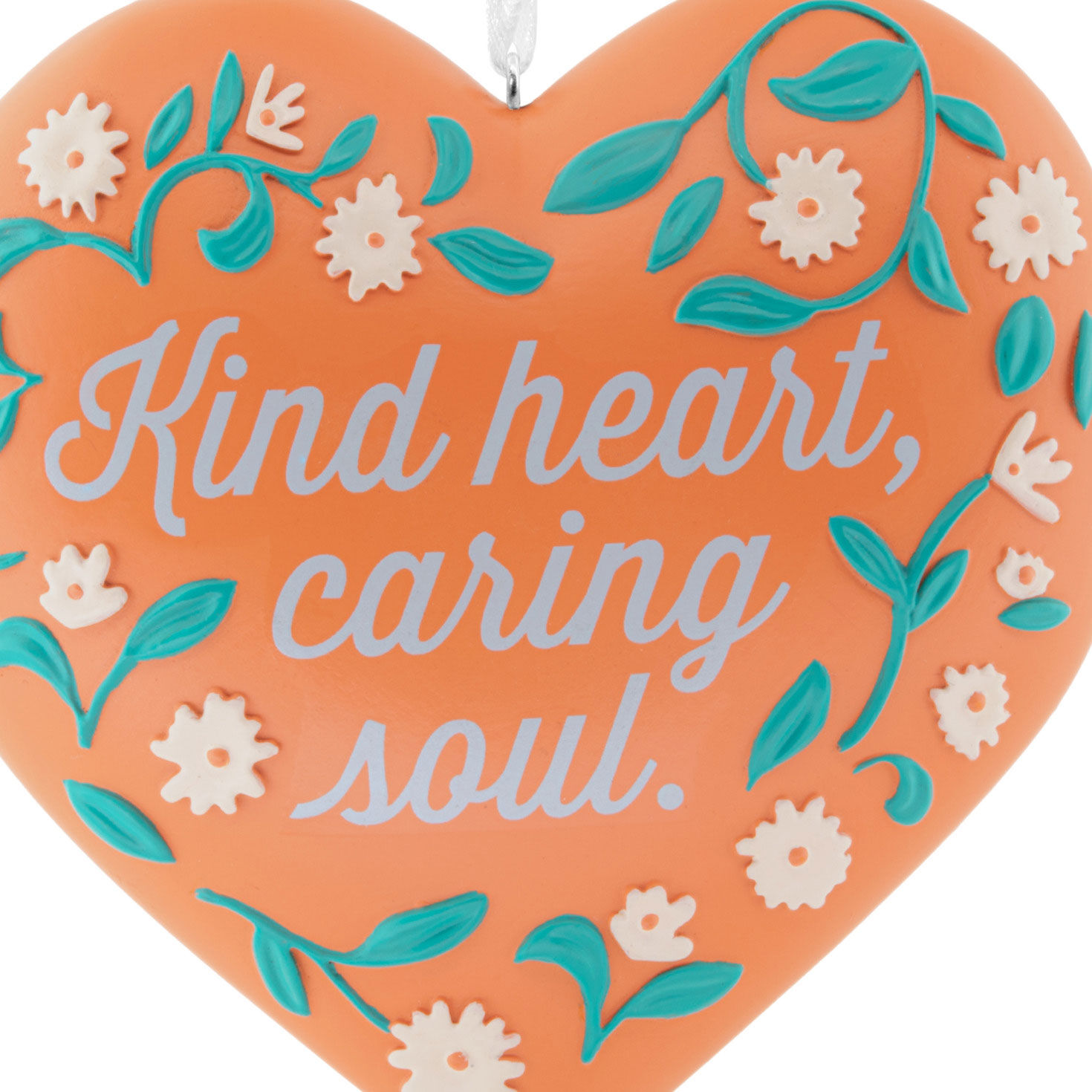 Peach Heart With Flowers Christmas Ornament closeup view image number 5