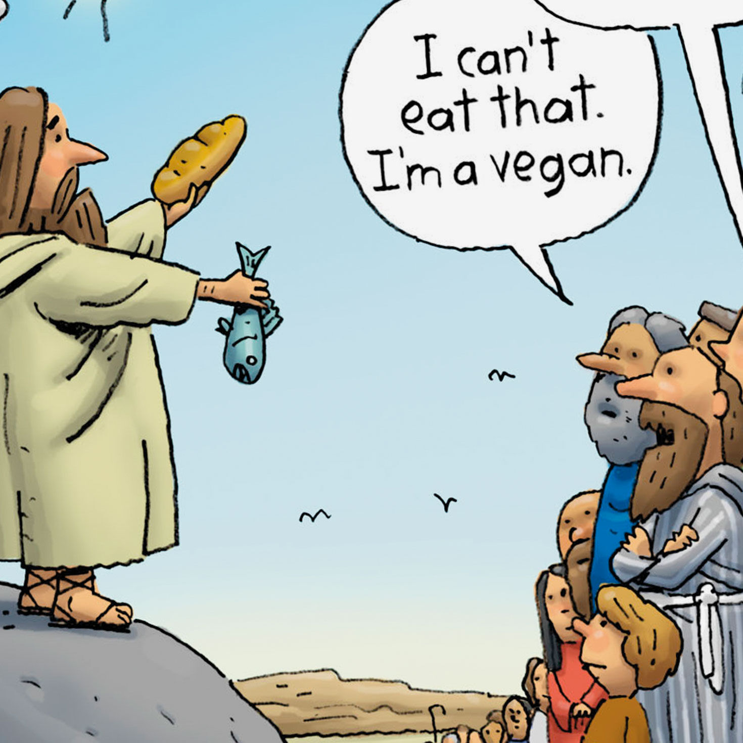 Jesus Loaves and Fishes Vegan Funny Birthday Card Card Front Detail image number 4