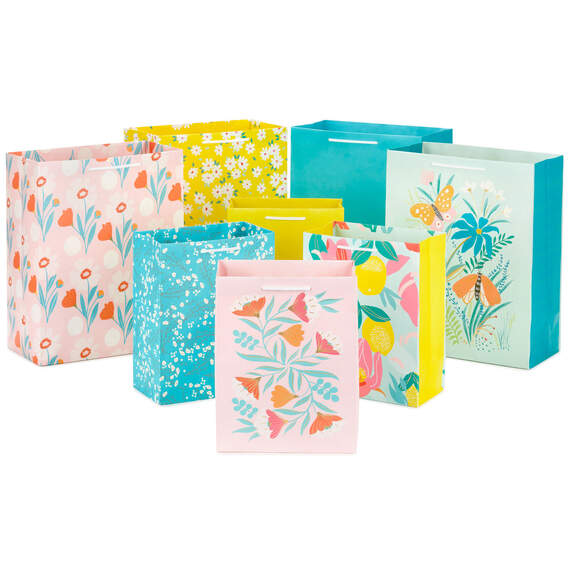 Assorted Floral and Solid 8-Pack Medium and Large Gift Bags, , large image number 1