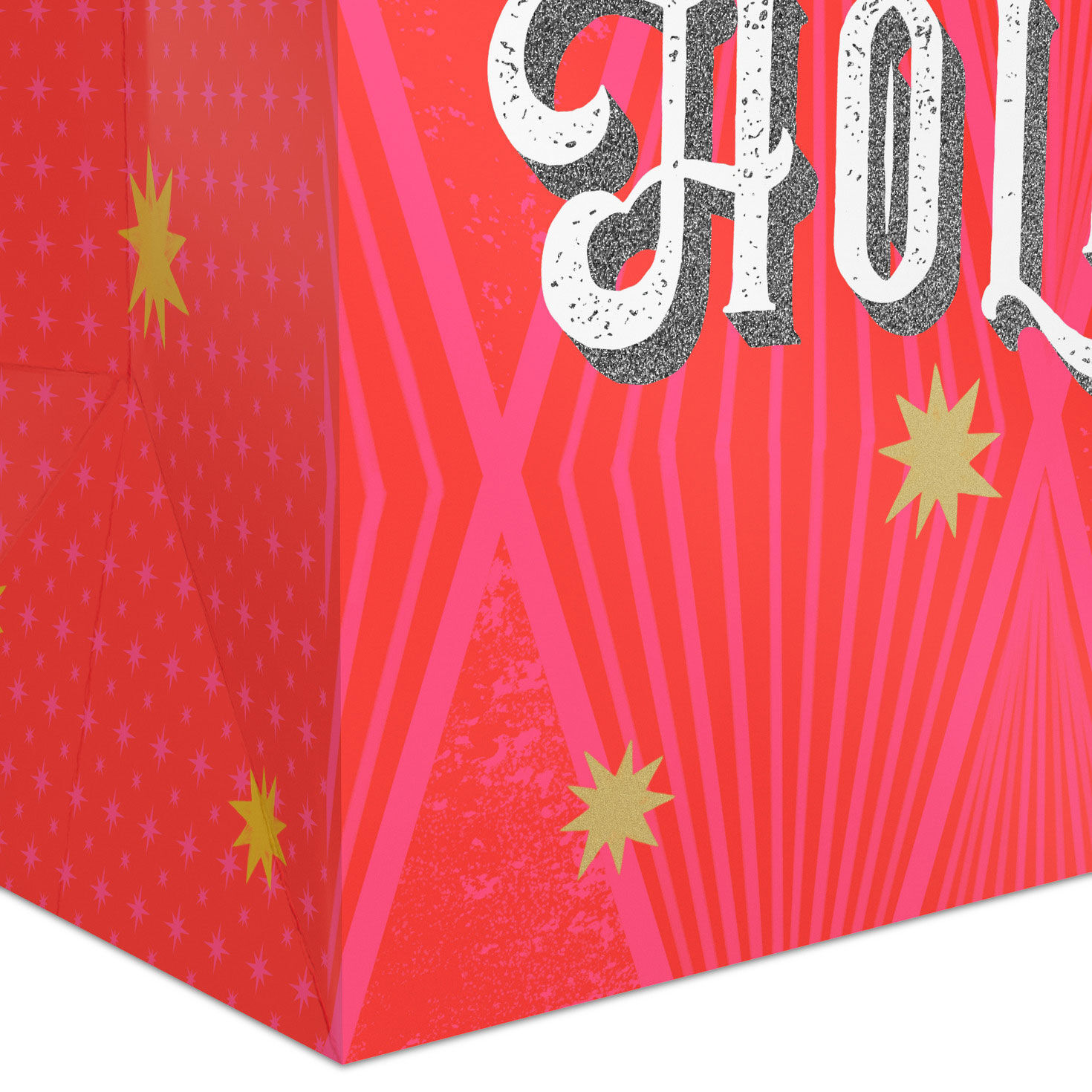 Glittery Red and Pink Big Holiday Gift Bag Base/Side Detail image number 5
