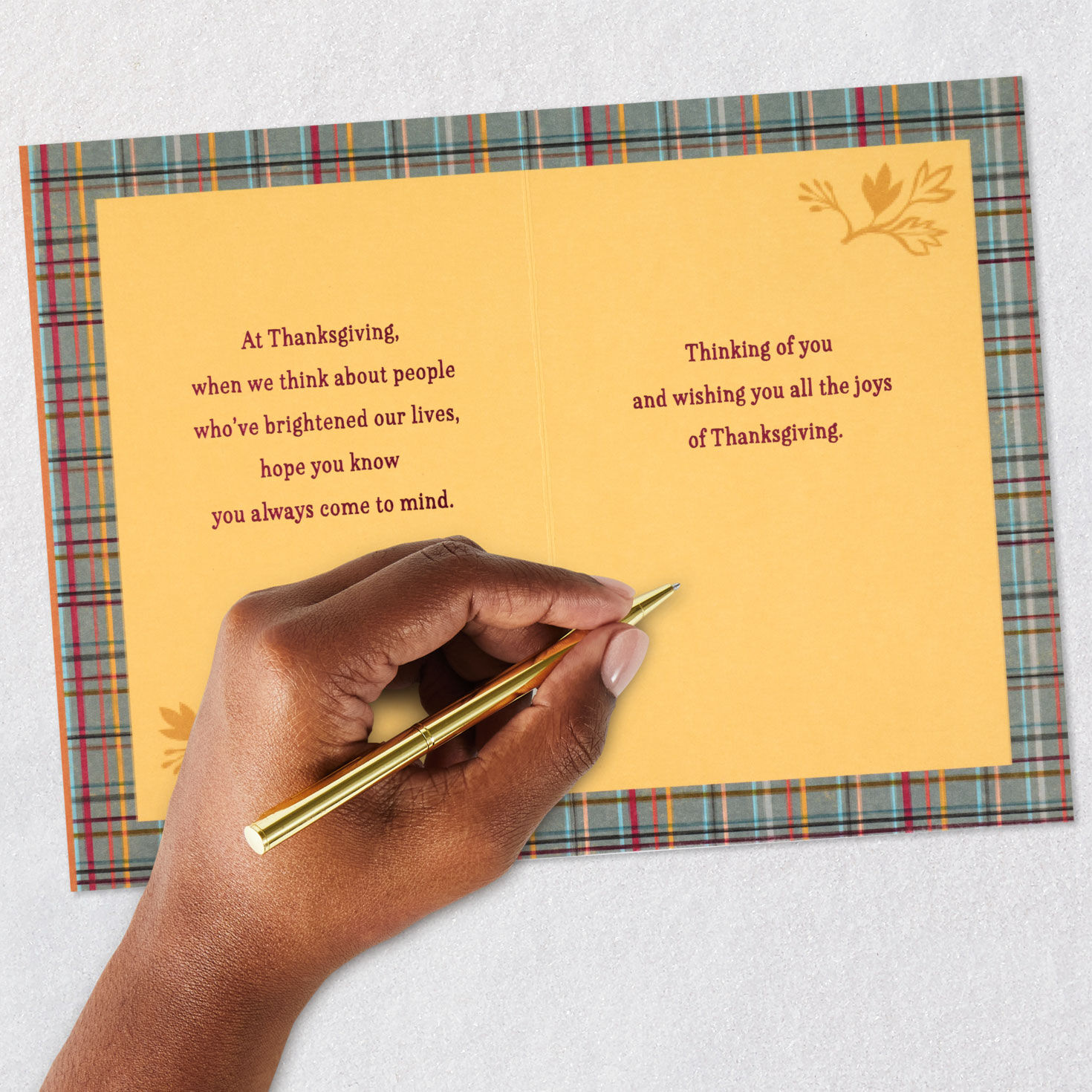 Script Lettering on Fall Plaid Thanksgiving Card Signing card image number 7