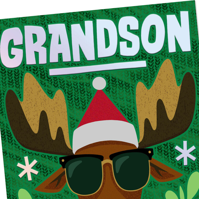 Cool Santa Moose Grandson Christmas Card Card Front Detail image number 5