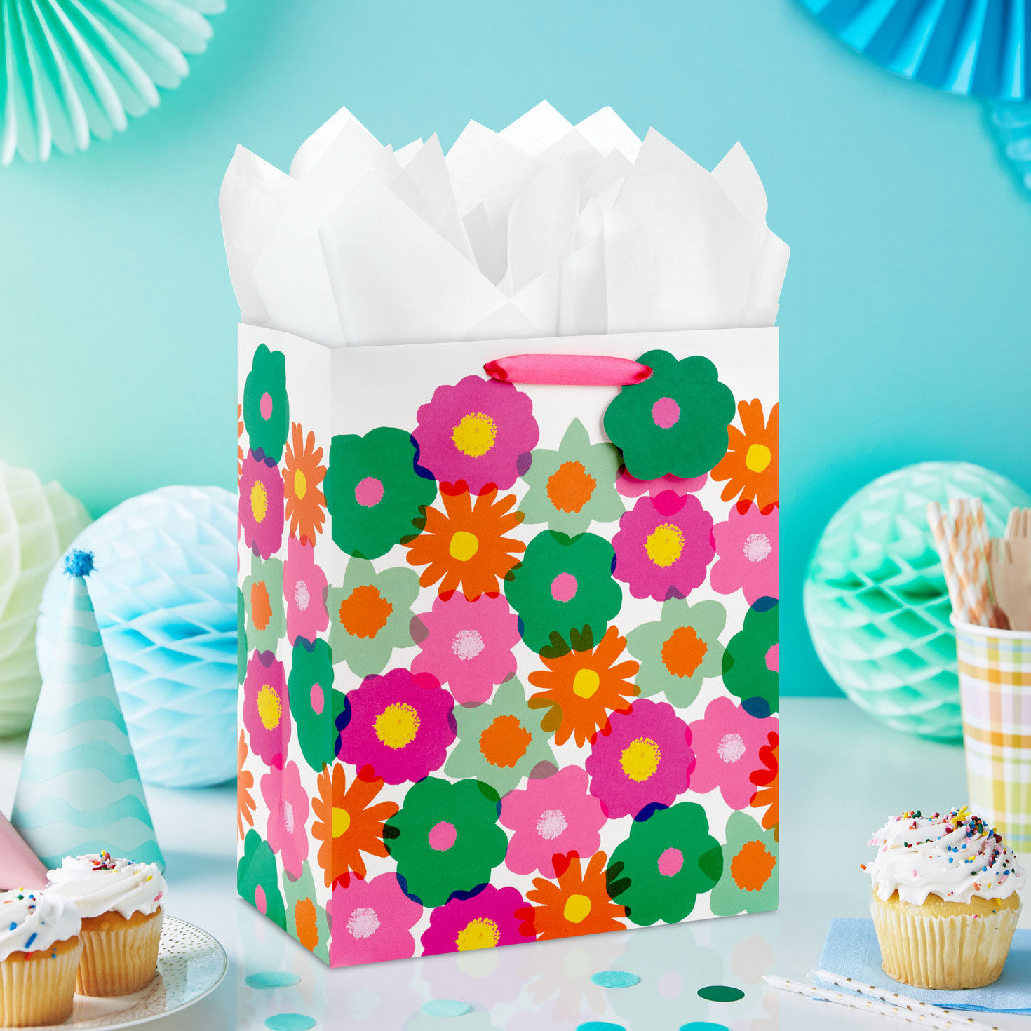 All-Over Flower Blossoms Large Gift Bag In use image number 2
