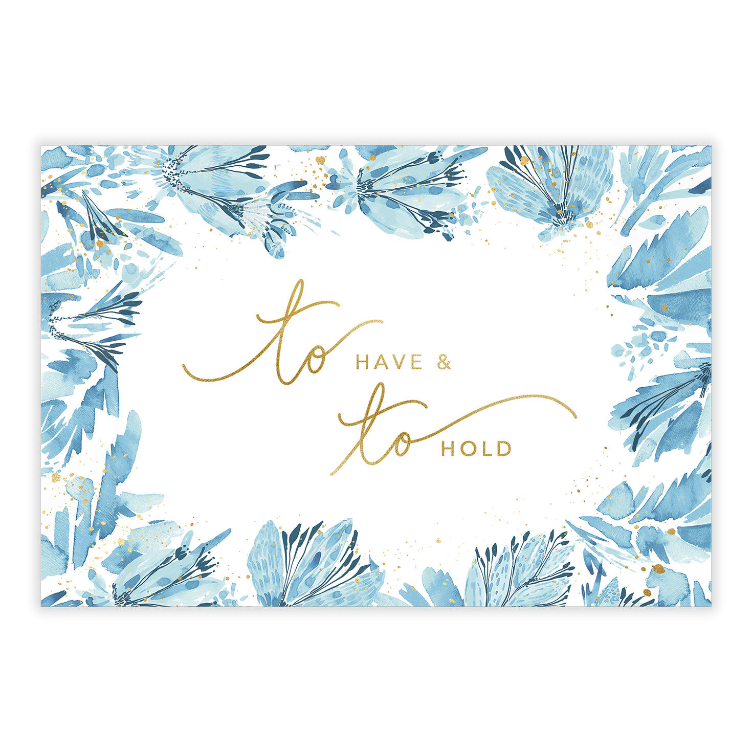 Blue Watercolor Flowers Personalized Wedding Card front image number 2
