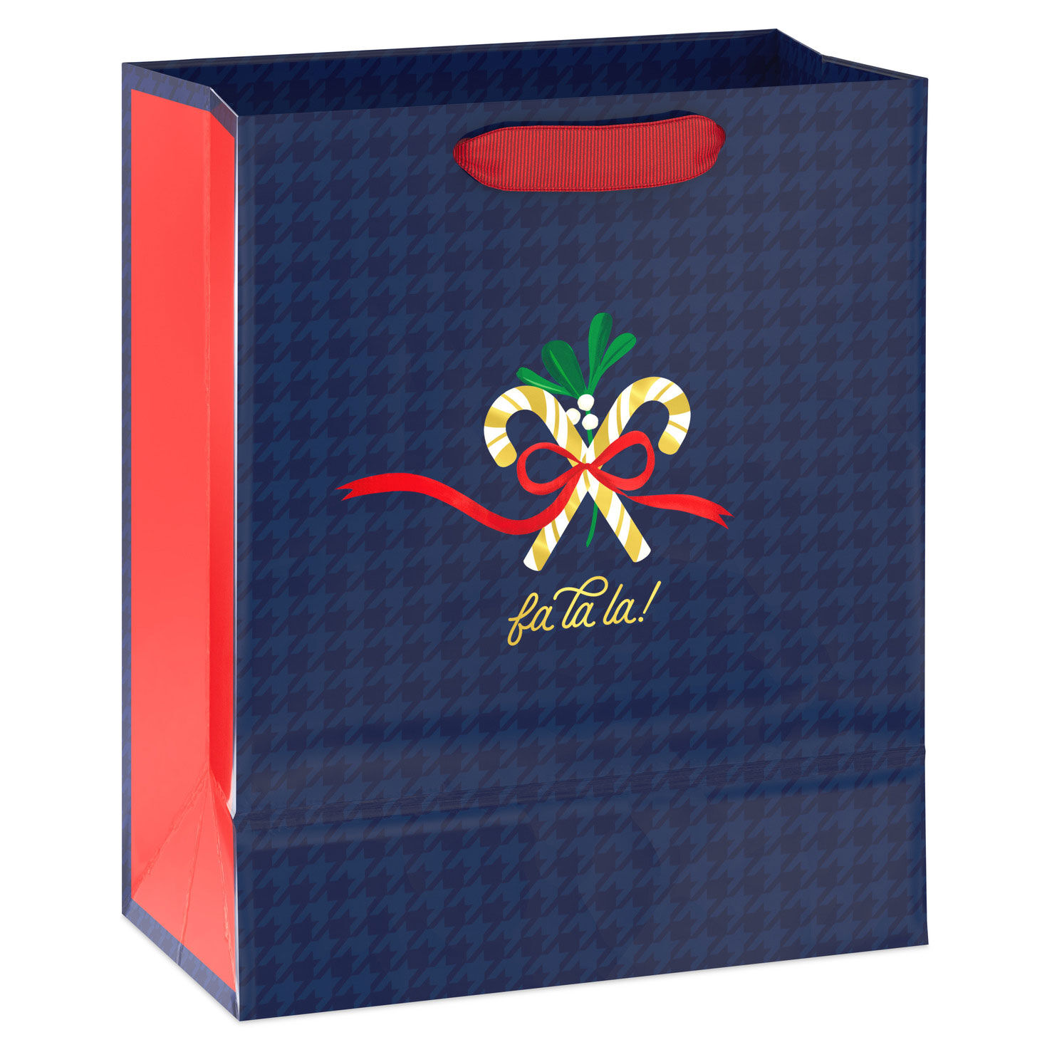 Blue Houndstooth with Candy Canes Christmas Gift Bag Back image number 6