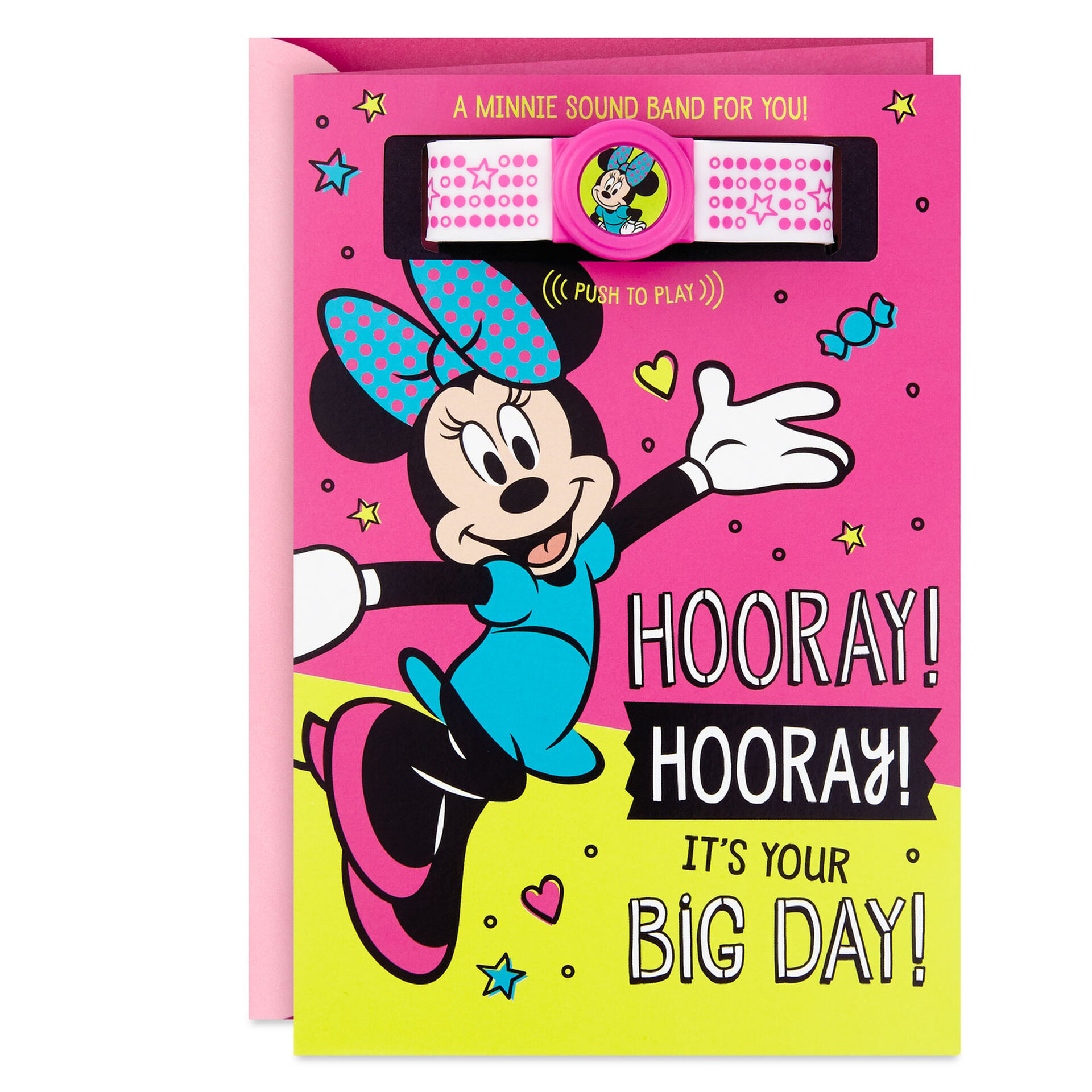 Disney Minnie Mouse Hooray Birthday Card With Musical Bracelet