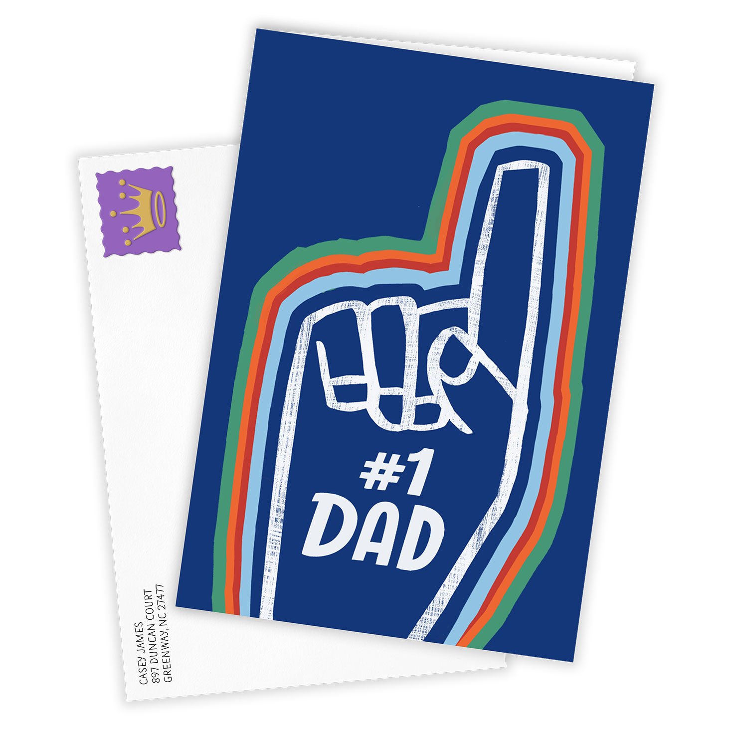 Blue Foam Finger Personalized Father's Day Card Card Front with Envelope image number 2