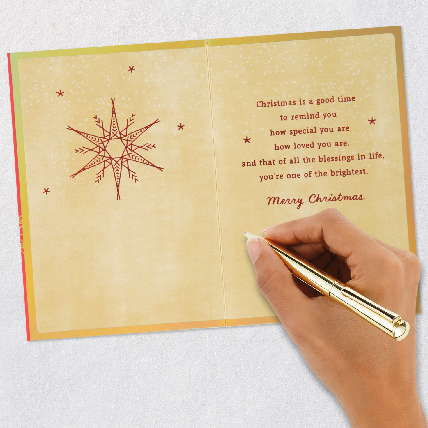 Gold Angel on Red Christmas Card for Granddaughter Signing card image number 6