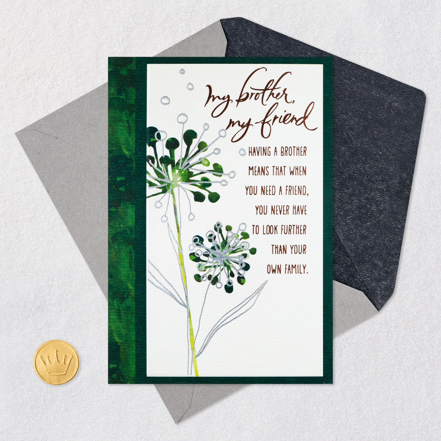 Two Modern Flowers Birthday Card for Brother Card Front with Envelope and Gold Seal image number 6