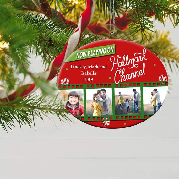 Red Now Playing on Hallmark Channel Text and Photo Ceramic Personalized Ornament, , large image number 2