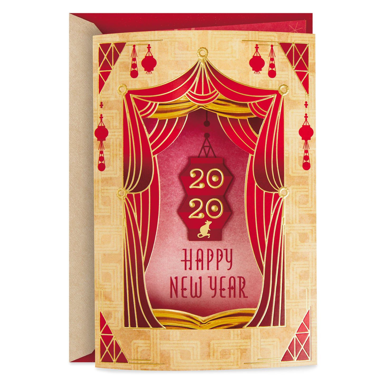 2020 Red Lantern Pop Up Chinese New Year Card Greeting Cards