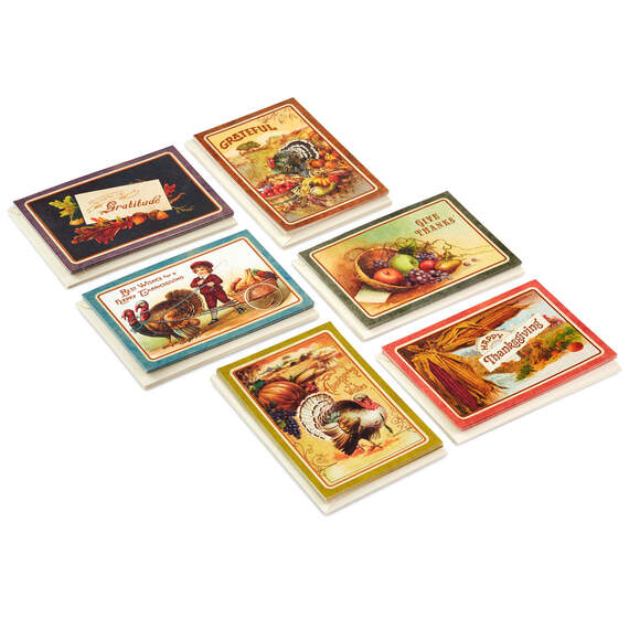 Vintage Art Assorted Boxed Thanksgiving Notes, Pack of 36