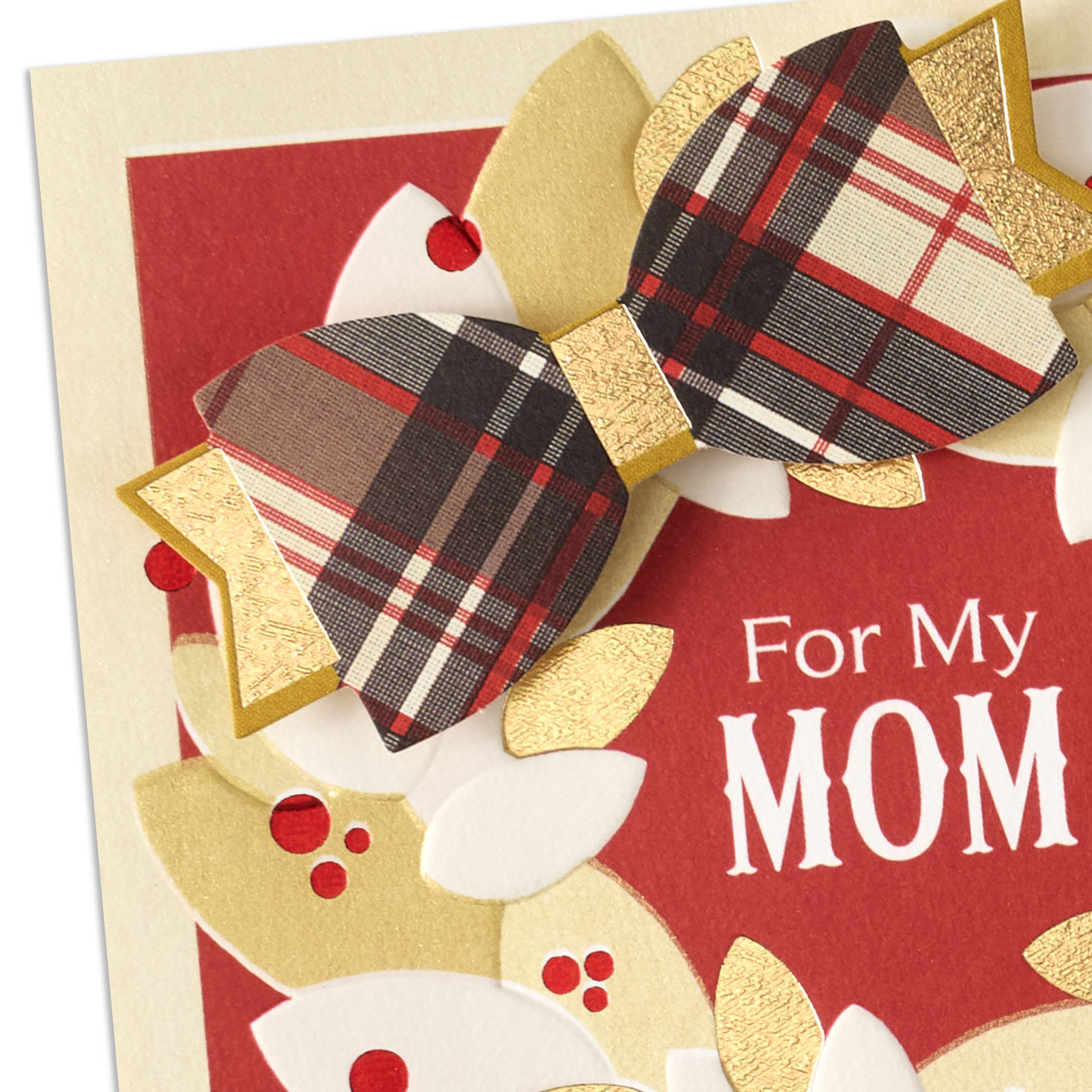 Red and White 3D Holiday Wreath Mom Christmas Card Card Front Detail image number 4