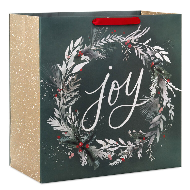 15" Joy Wreath on Dark Sage Extra-Deep Holiday Gift Bag
