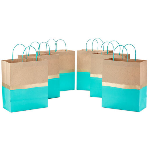 13" Turquoise and Kraft Paper 6-Pack Gift Bags, 