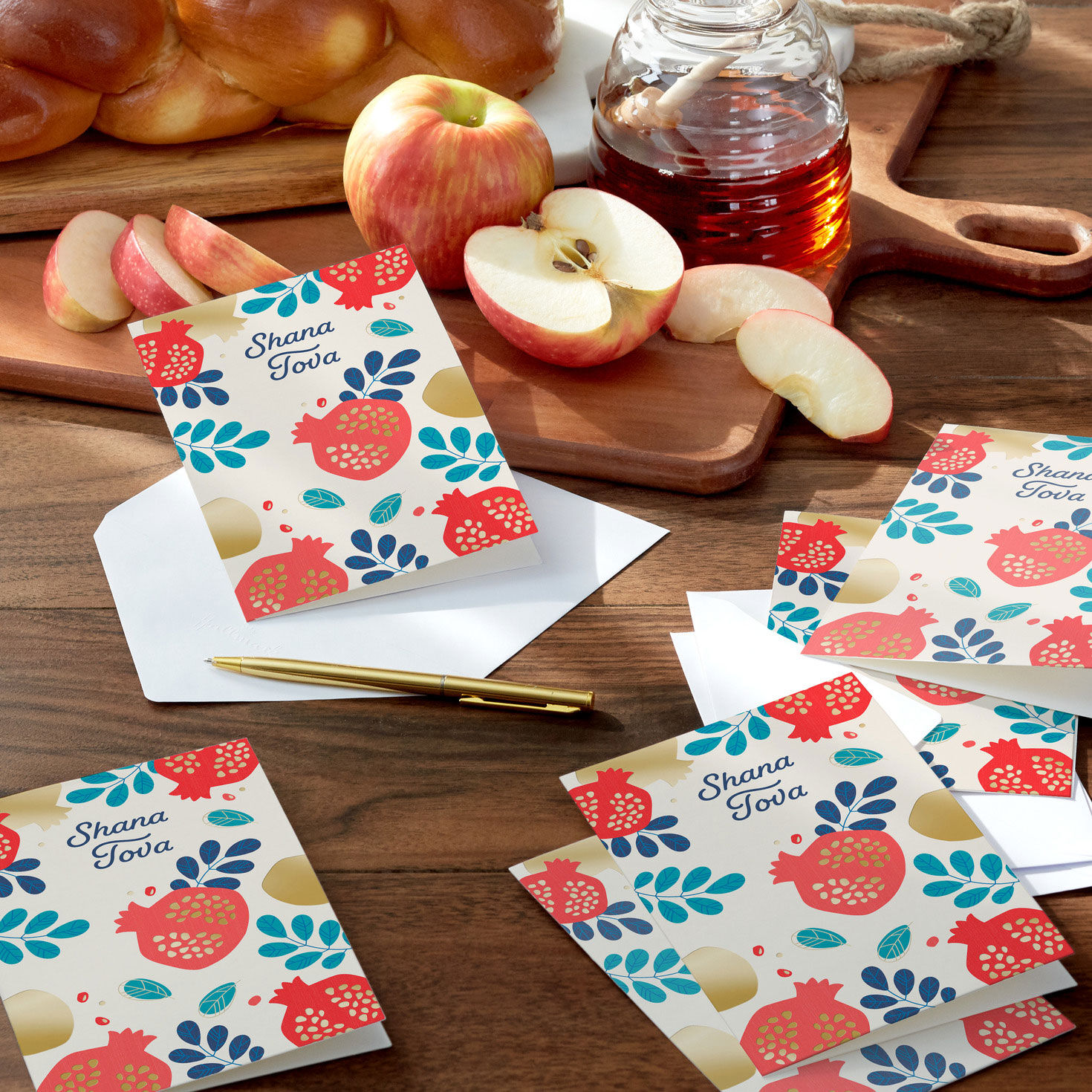 Pomegranates and Leaves Jewish New Year Cards Pack in use image number 6