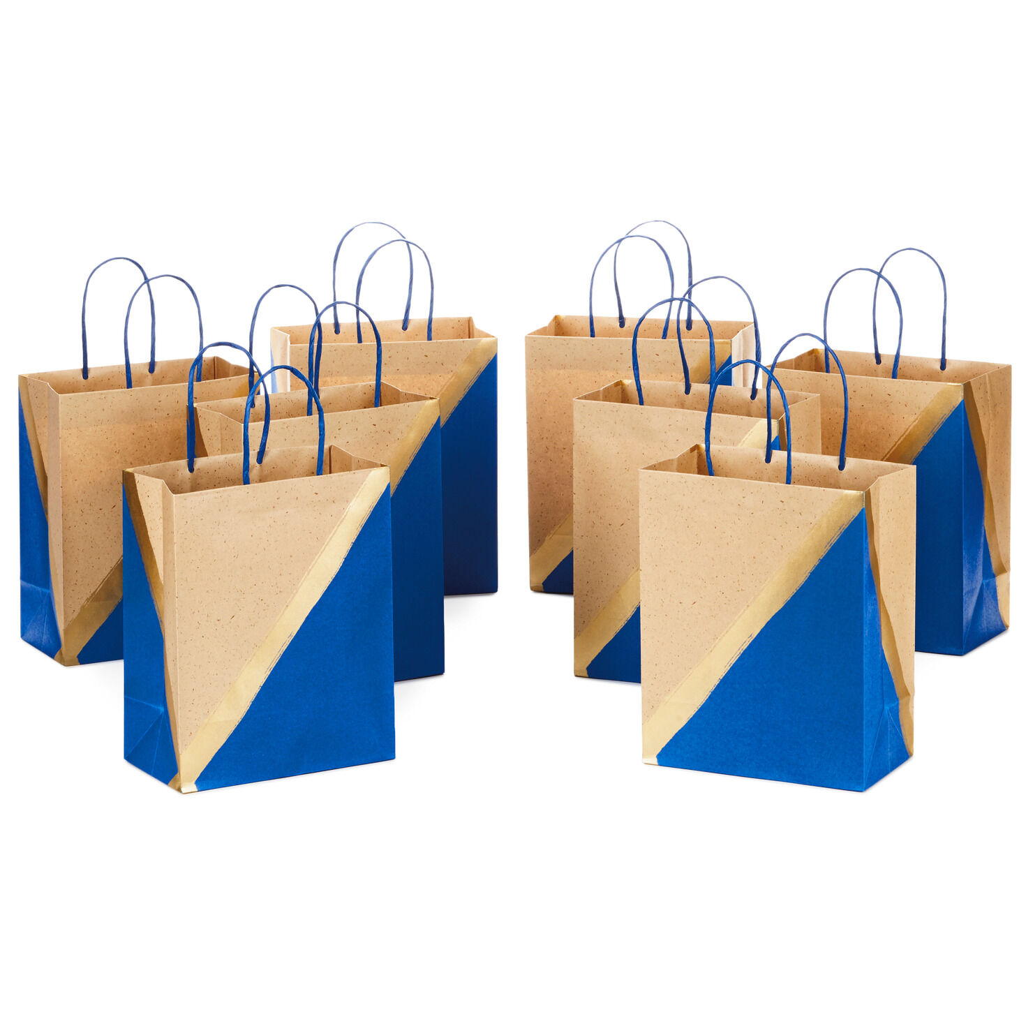 9.6" Blue and Kraft Paper 8-Pack Gift Bags