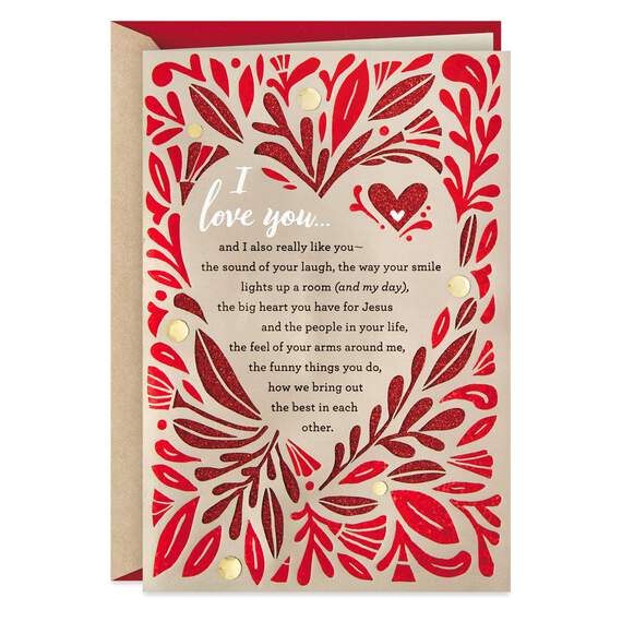 Love You Floral Heart Religious Valentine's Day Card, , large image number 1