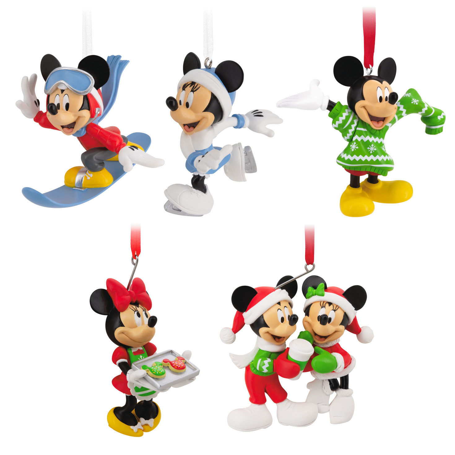 Disney Mickey and Minnie Wintertime Fun Hallmark Ornaments, Set of 5
