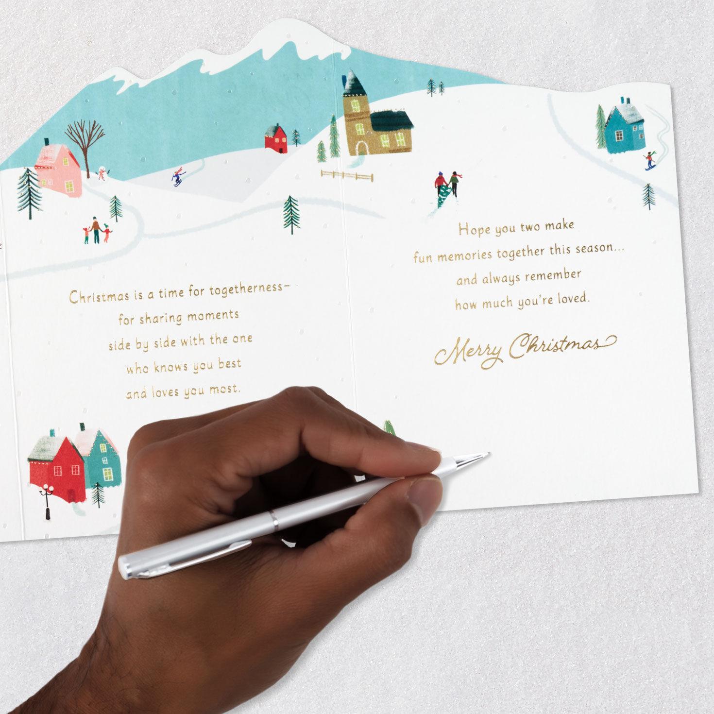 Winter Village Christmas Card for Son and His Wife signing card image number 9