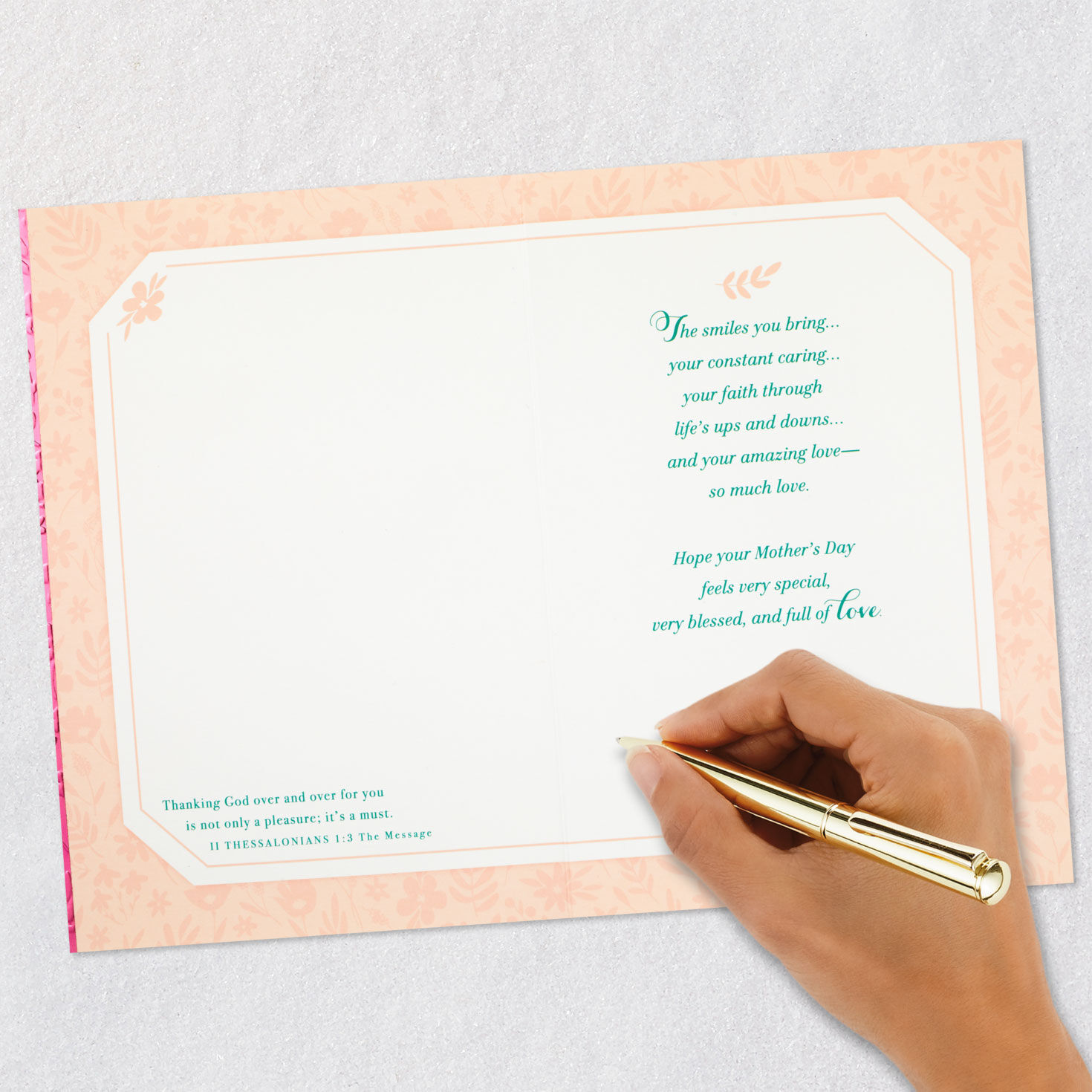 Rose on Pink Religious Mother's Day Card for Mom signing card image number 7