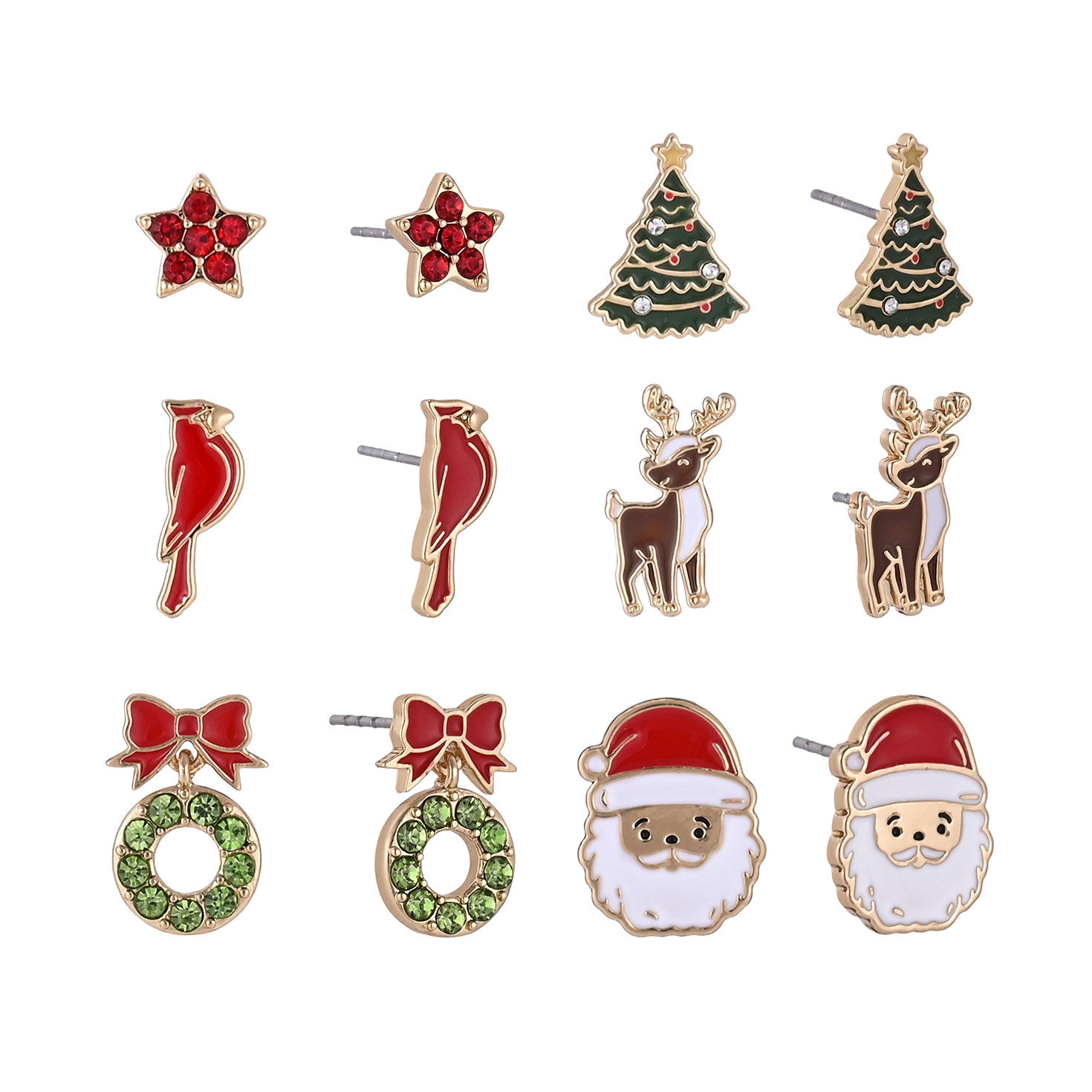 6-pair Christmas Earring Set - Santa