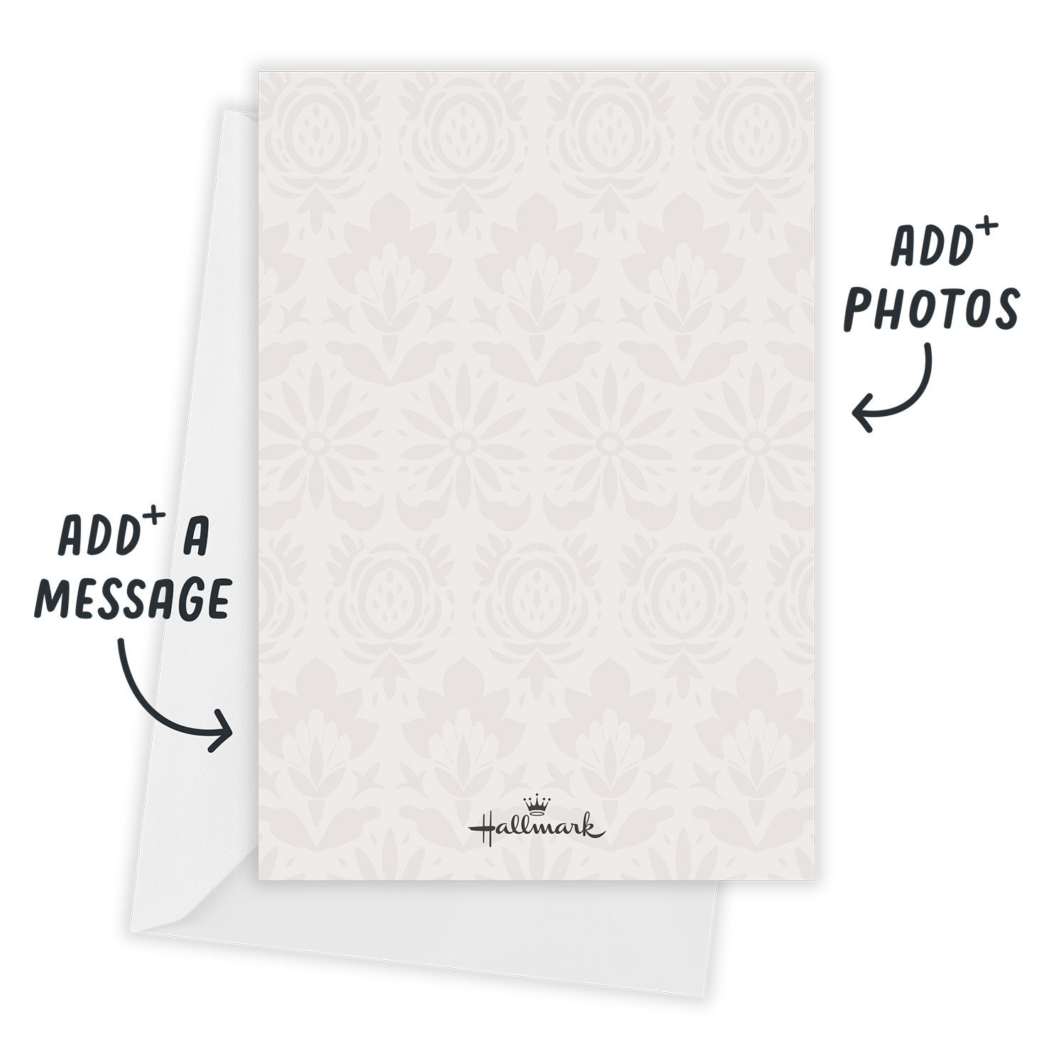 Damask Background Personalized Wedding Invitation Card back with Envelope indicating personalization image number 3
