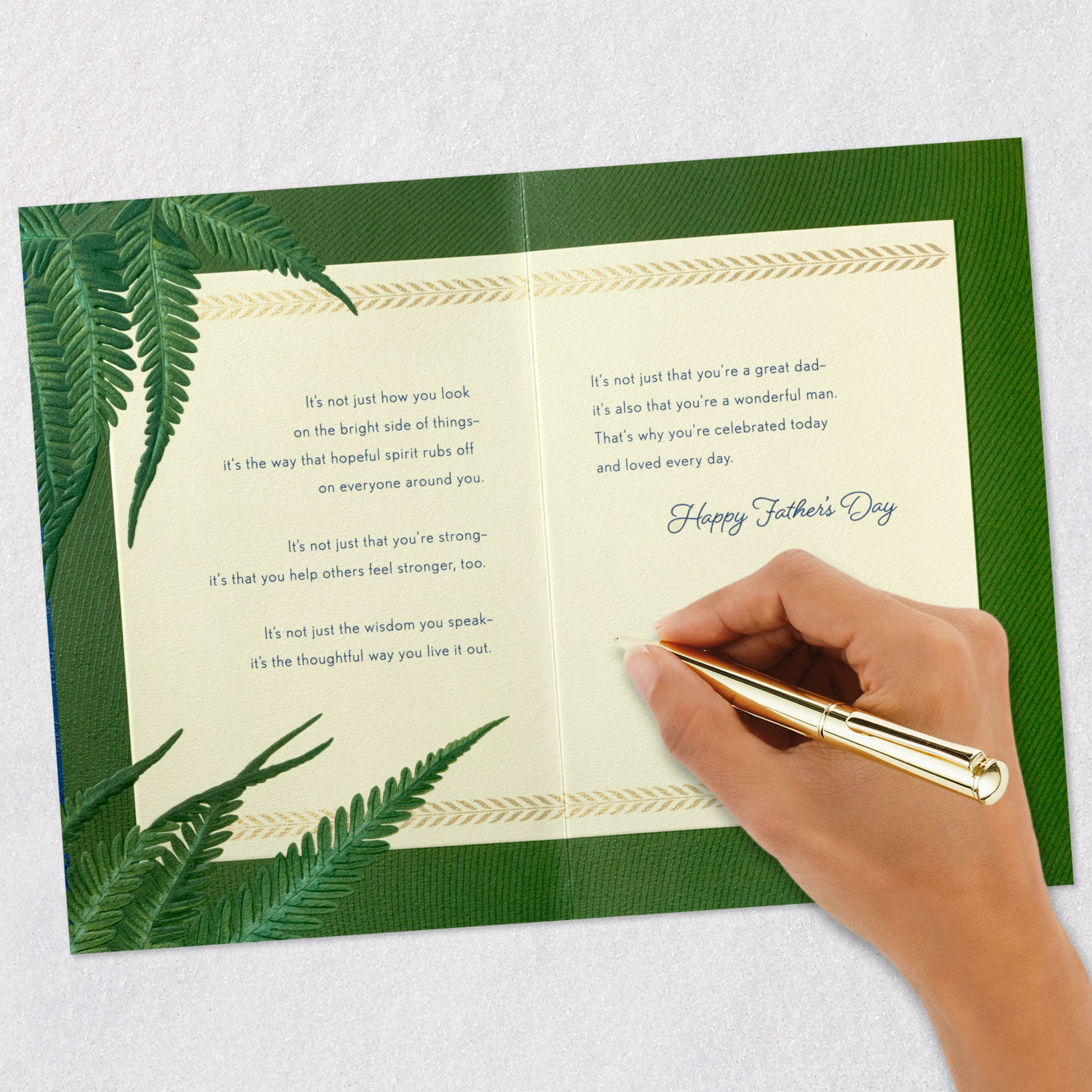 Green Ferns on Blue Father's Day Card Signing card image number 7