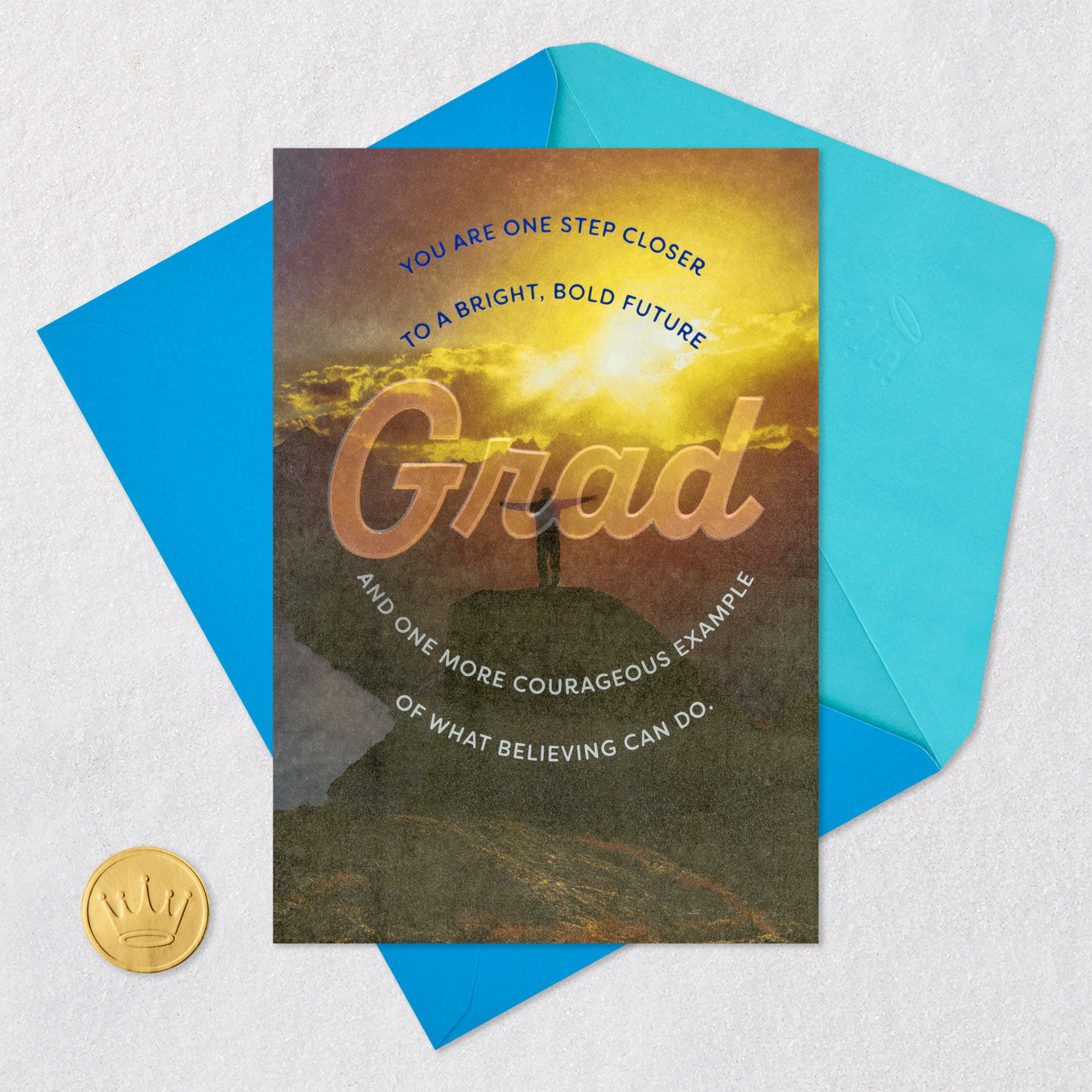 Grad on Mountaintop Graduation Card Card Front with Envelope and Gold Seal image number 5